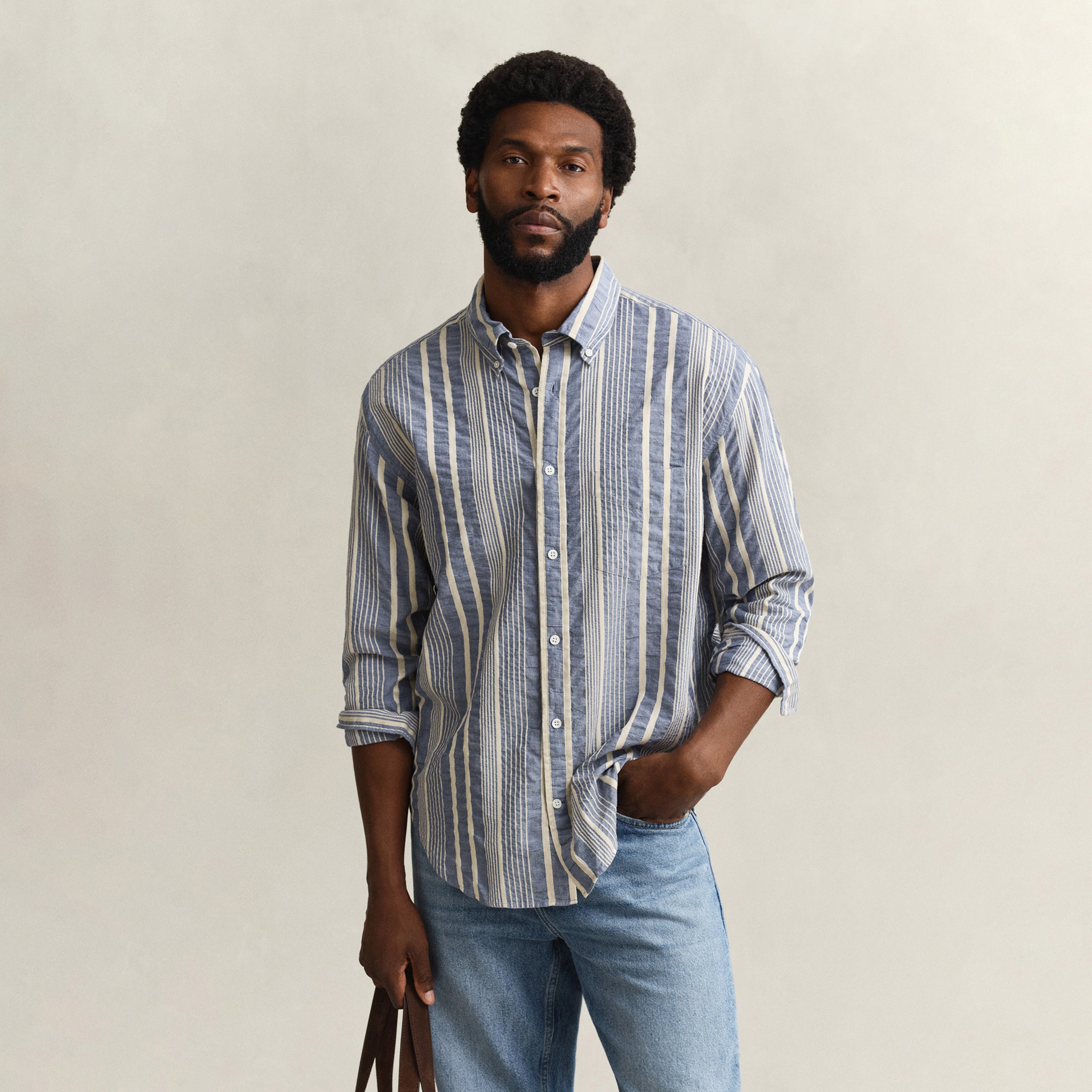 GANT Erkek Mavi Relaxed Fit Çizgili Gömlek