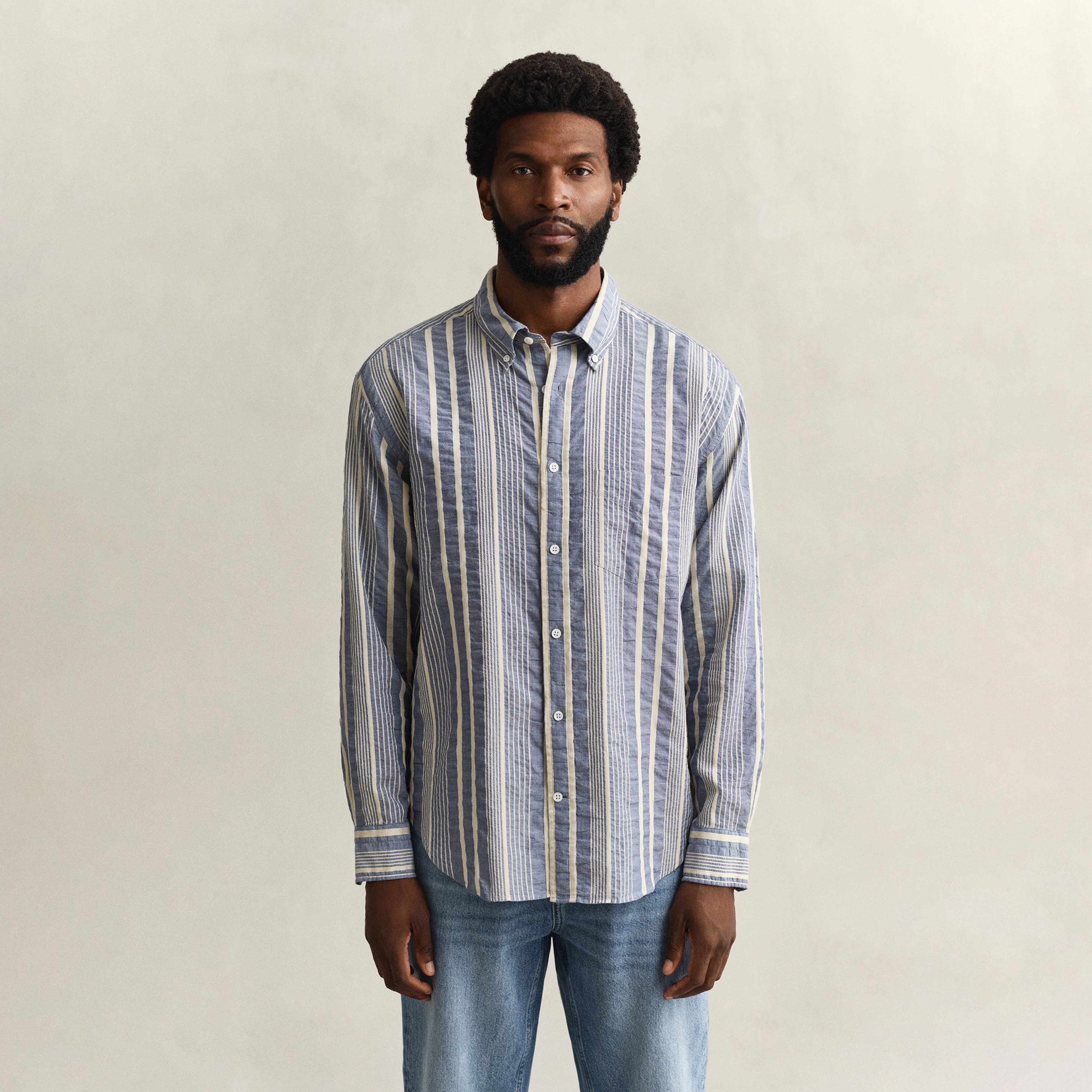 GANT Erkek Mavi Relaxed Fit Çizgili Gömlek