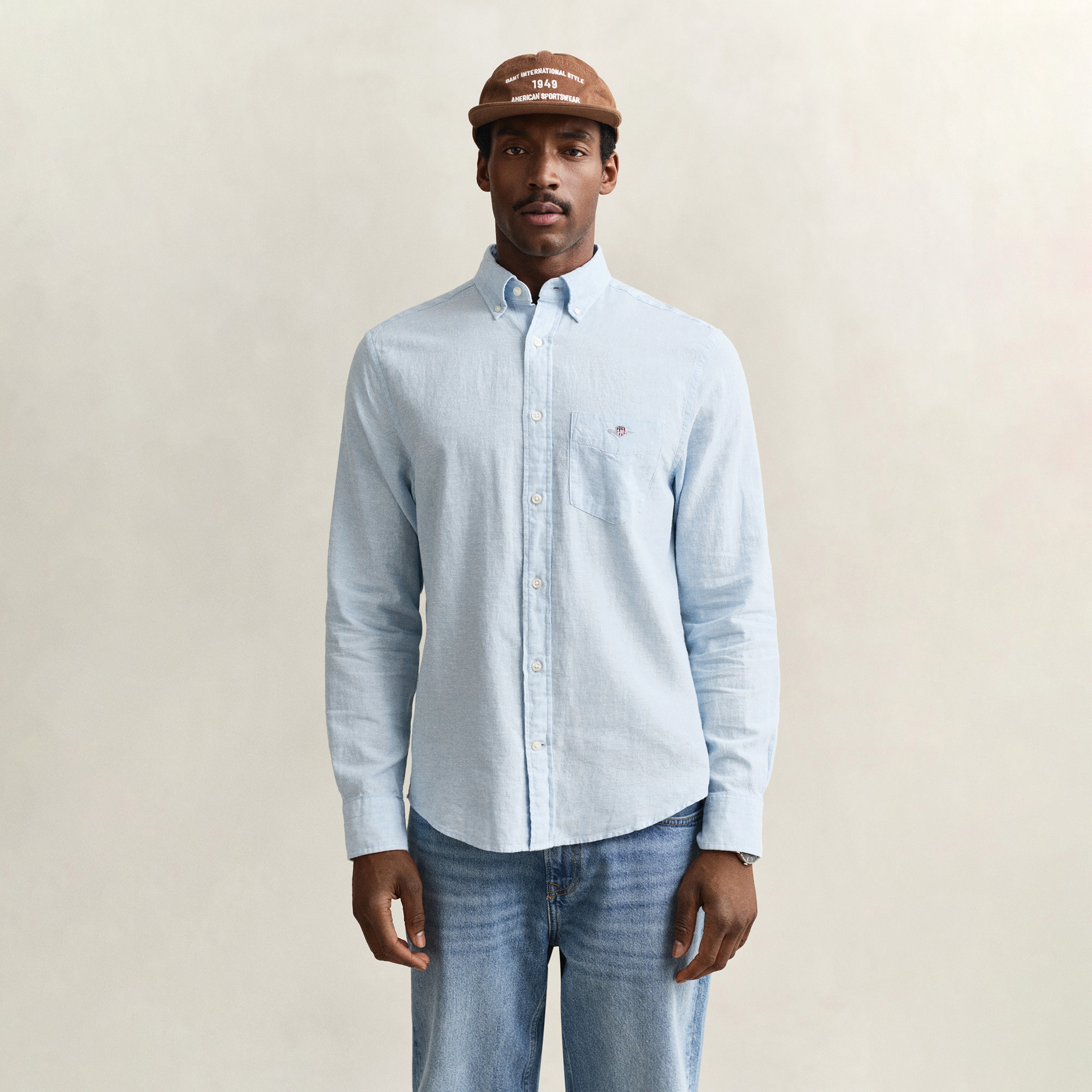 GANT Erkek Mavi Regular Fit Logolu Gömlek