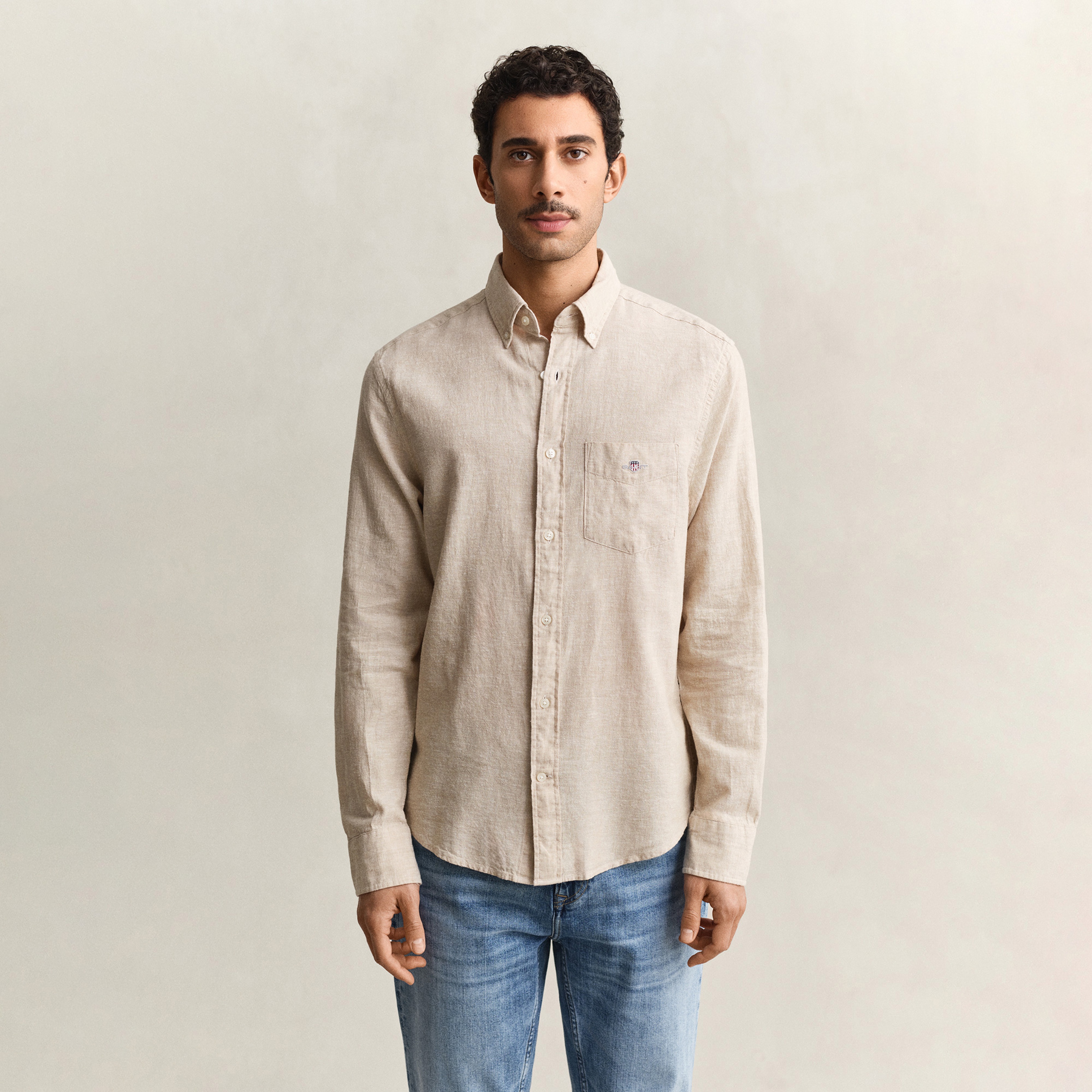 GANT Erkek Bej Regular Fit Logolu Gömlek