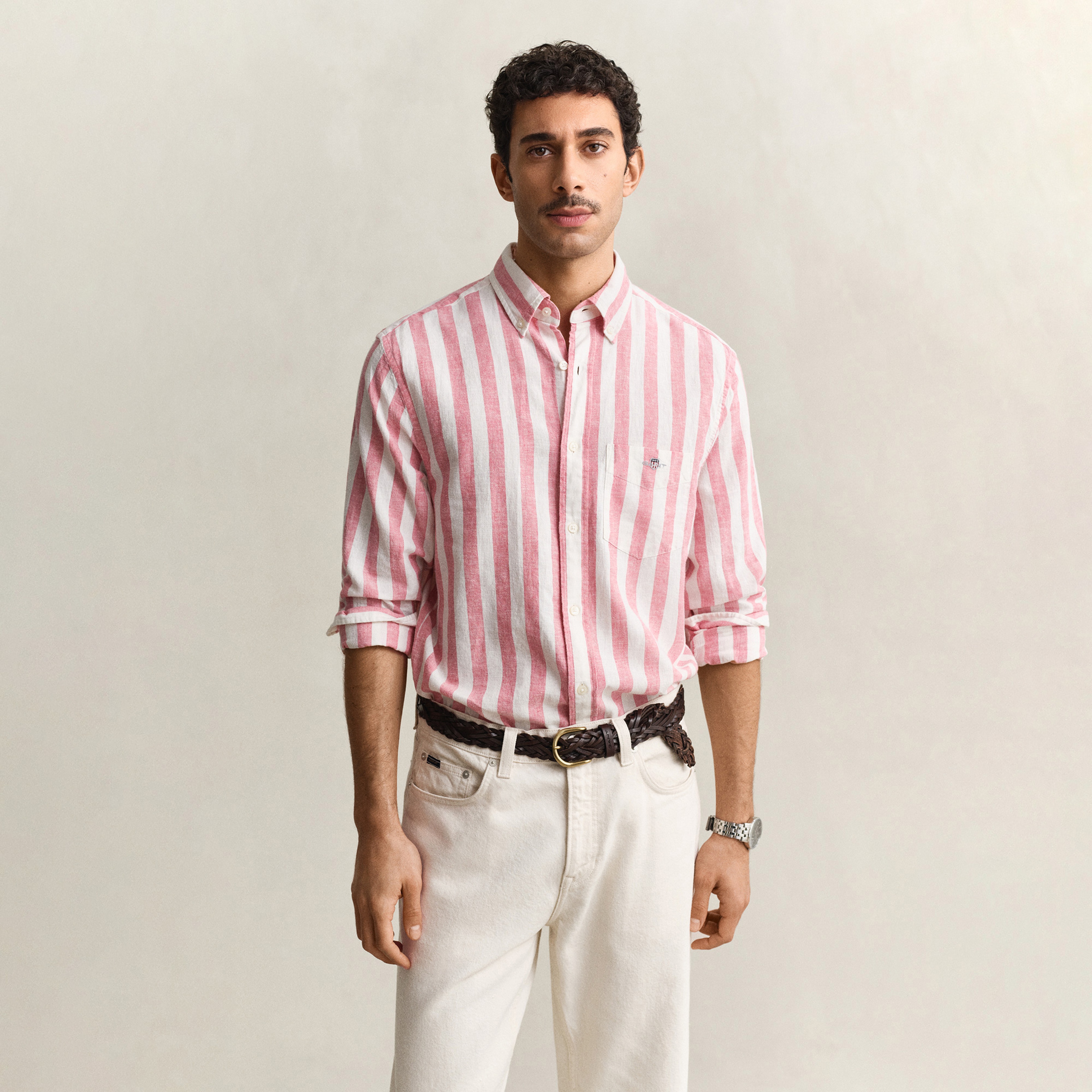 GANT Erkek Pembe Regular Fit Çizgili Logolu Gömlek