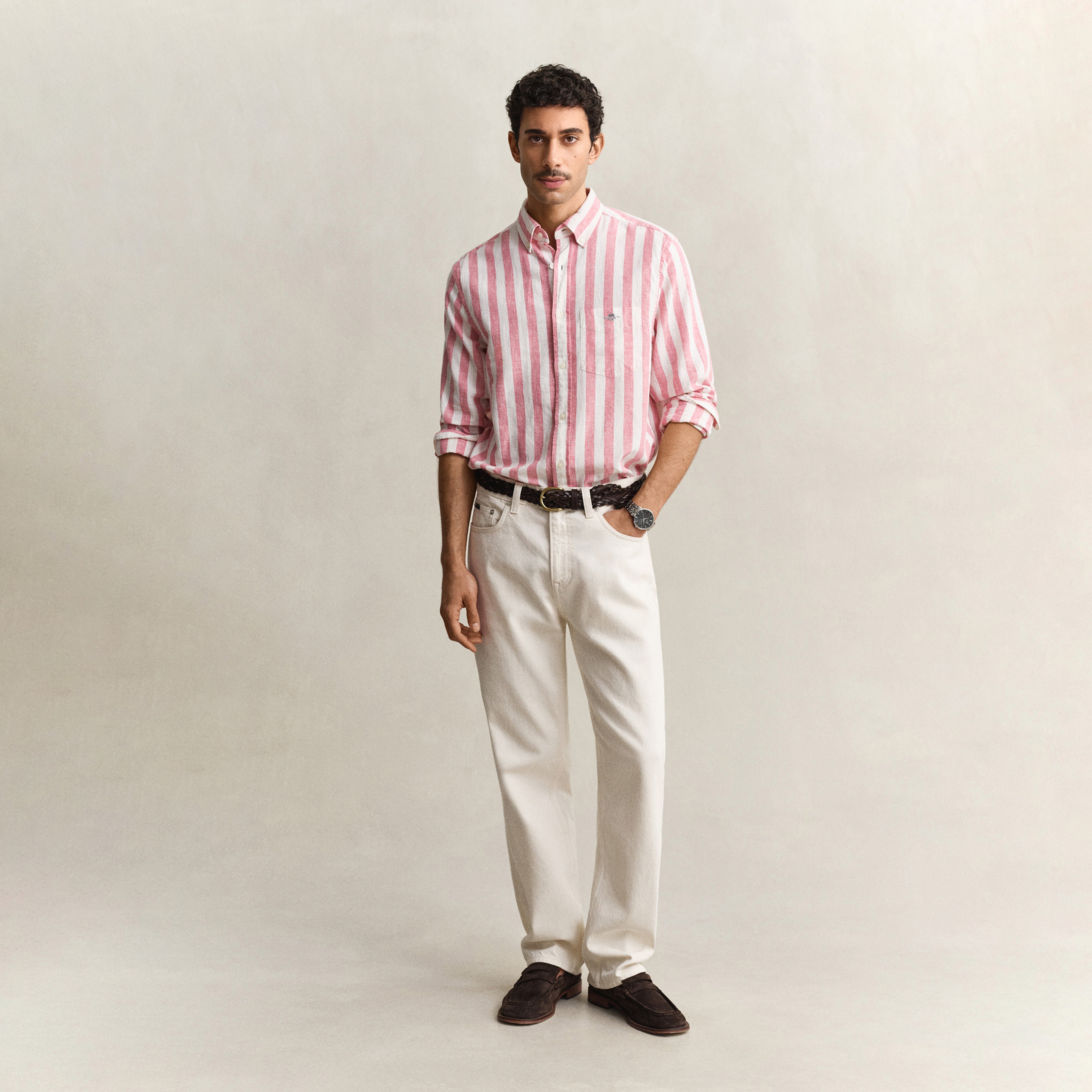 GANT Erkek Pembe Regular Fit Çizgili Logolu Gömlek