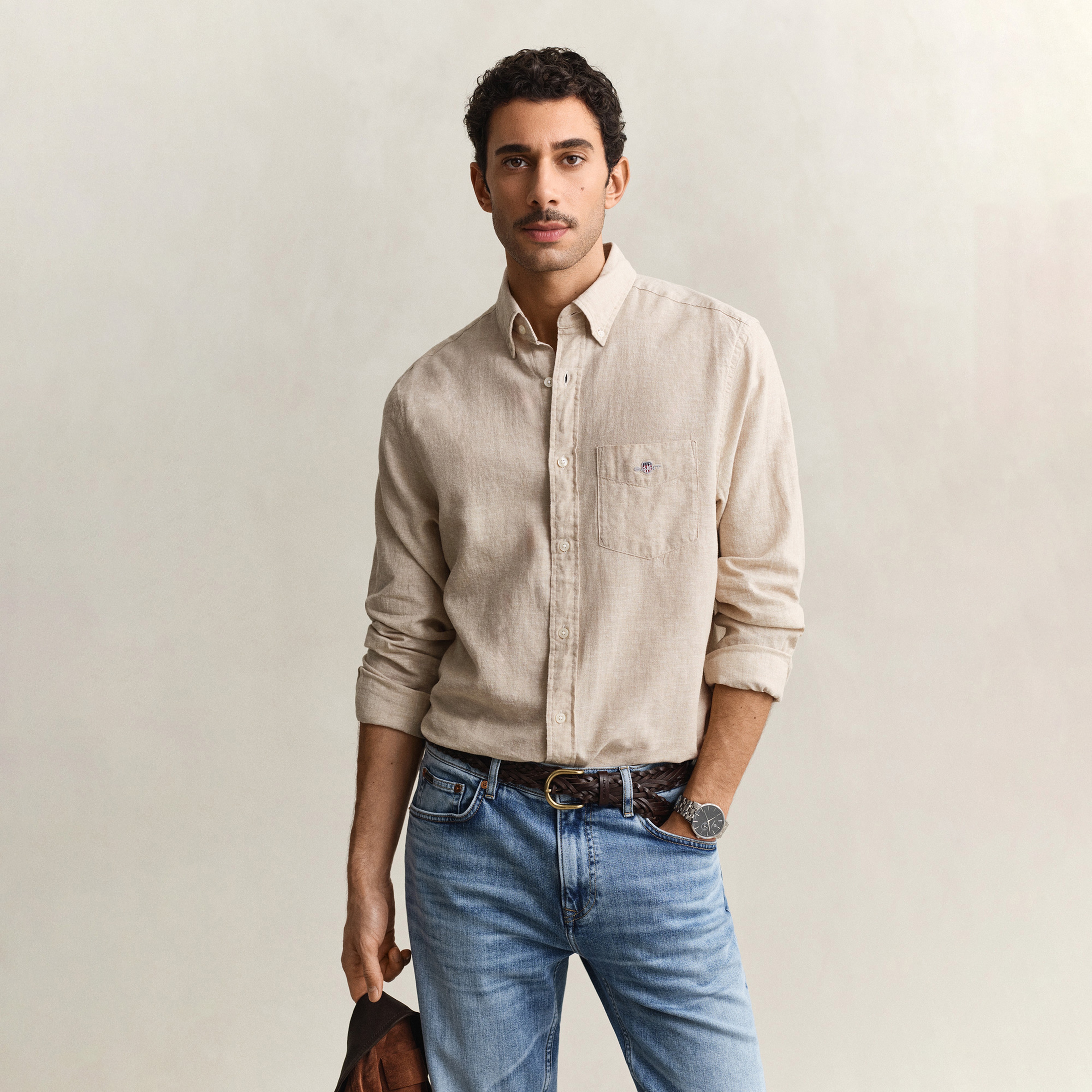GANT Erkek Bej Regular Fit Logolu Gömlek