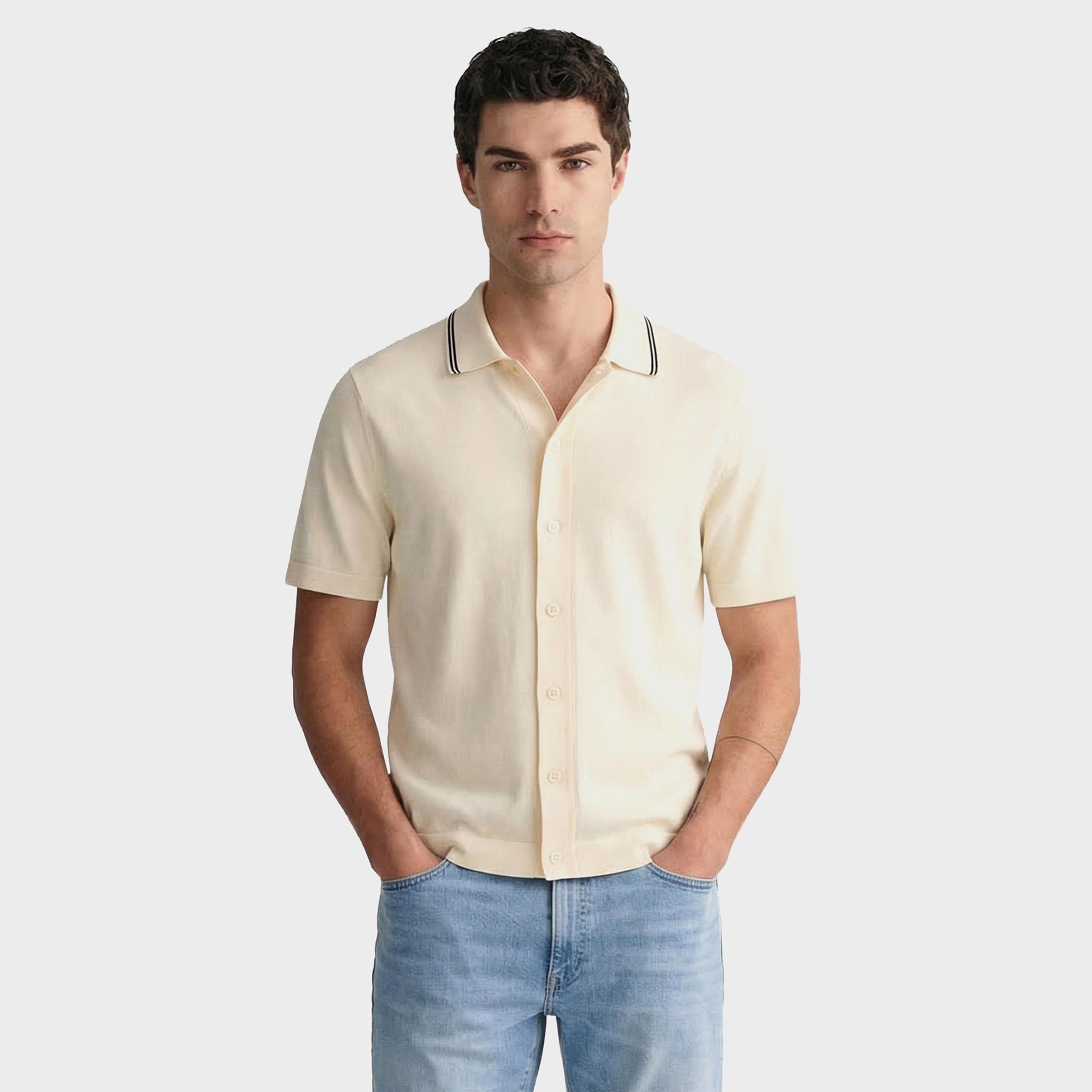 GANT Erkek Krem Regular Fit Kısa Kollu Resort Yaka Gömlek