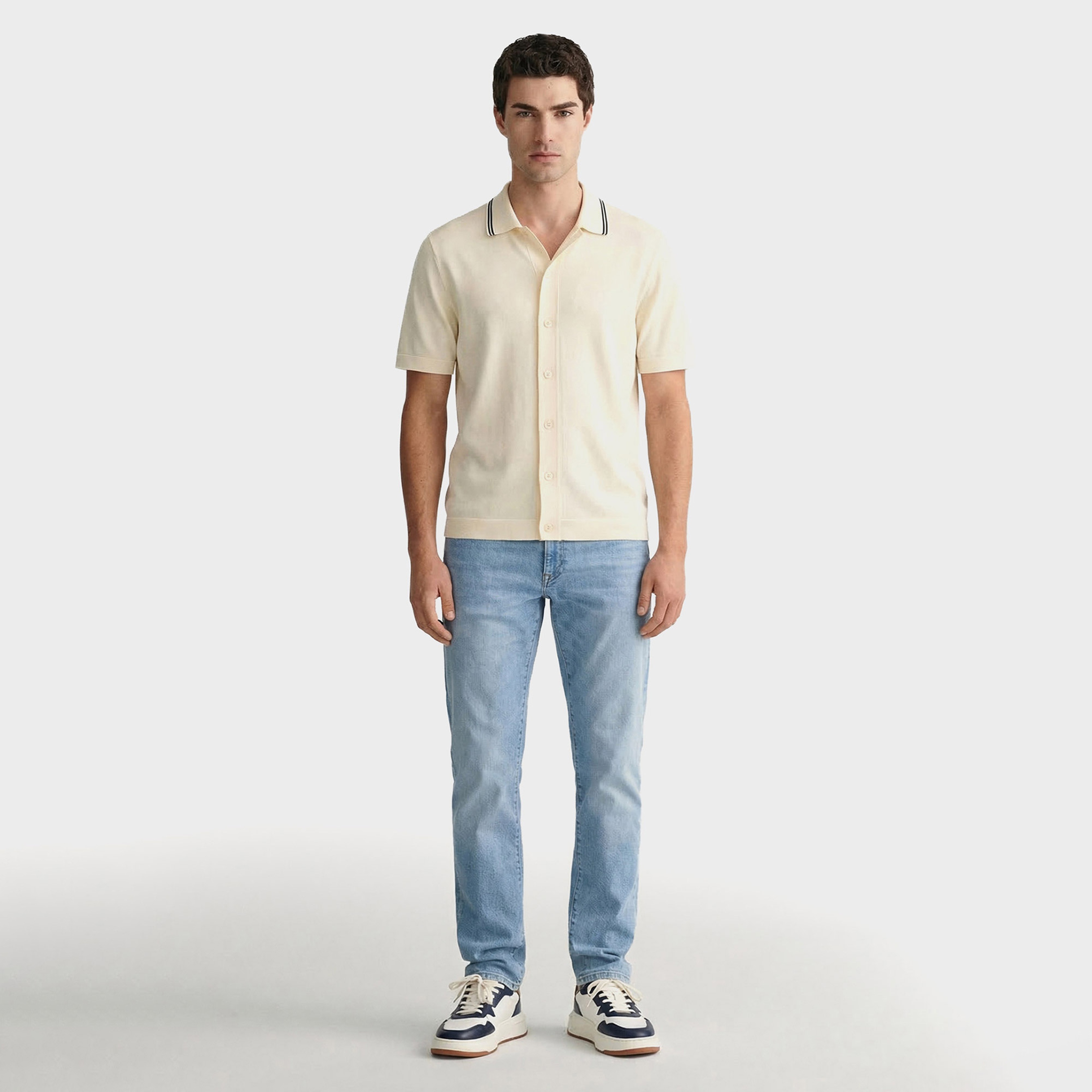 GANT Erkek Krem Regular Fit Kısa Kollu Resort Yaka Gömlek