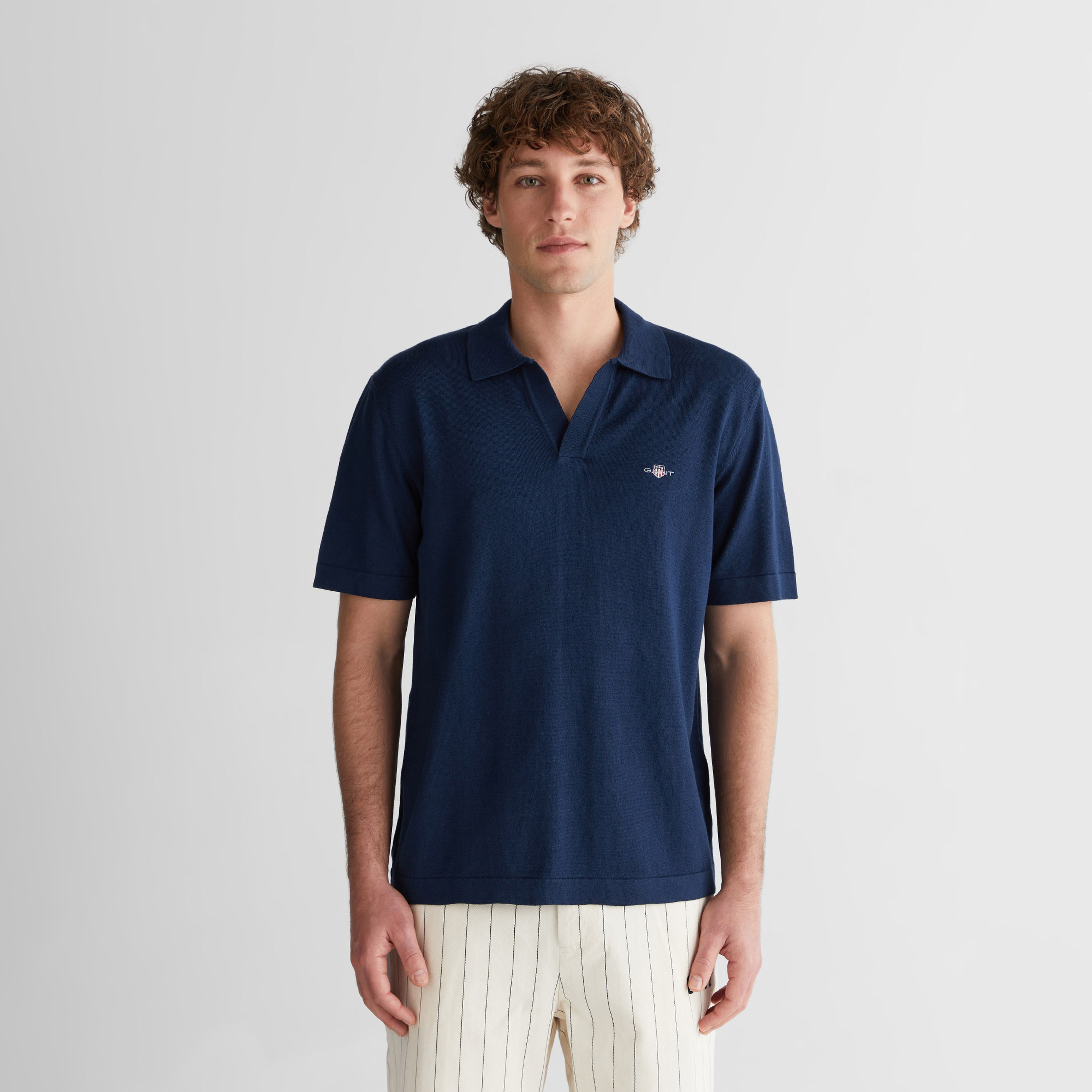 GANT Erkek Lacivert Regular Fit Polo Yaka Kısa Kollu Triko