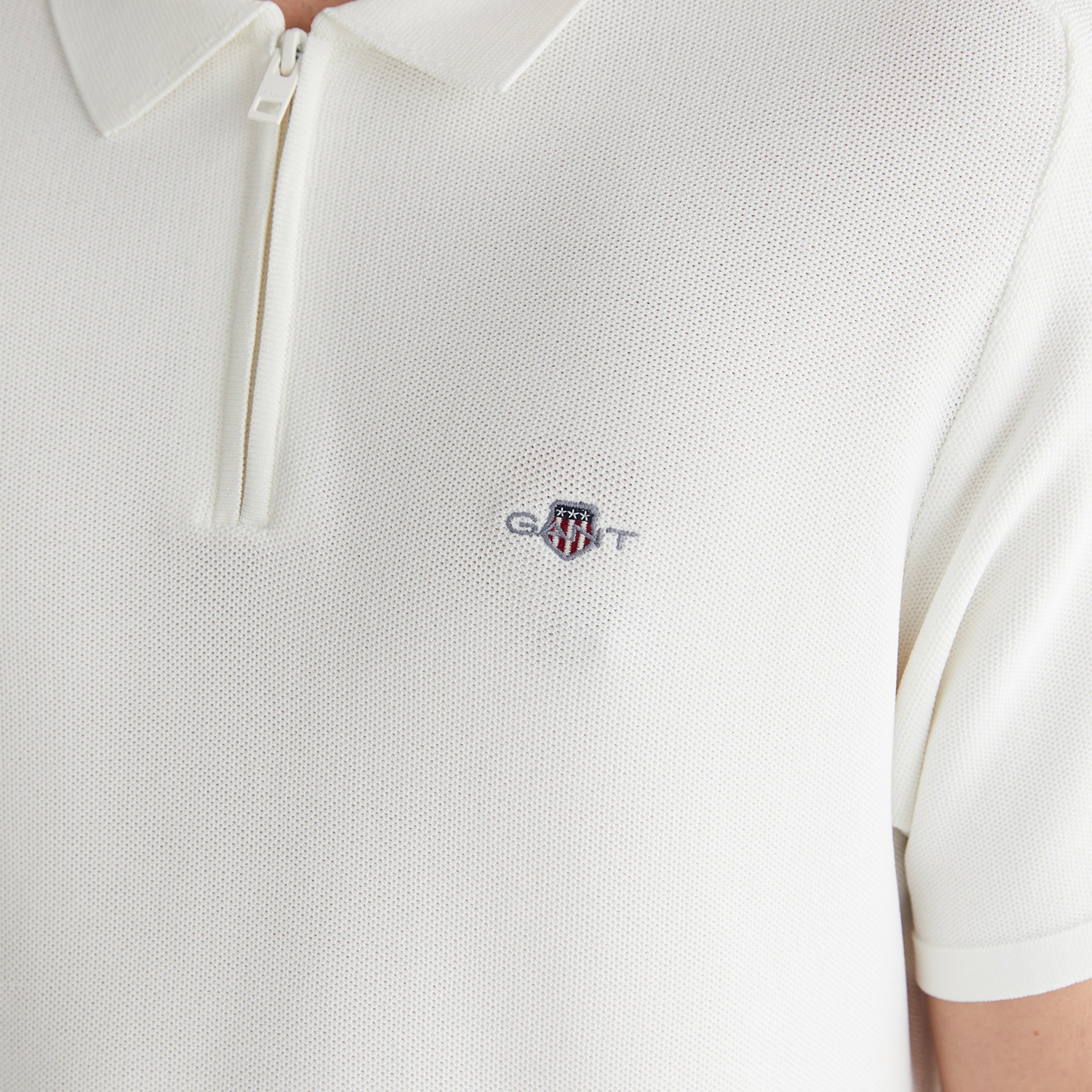 GANT Erkek Beyaz Regular Fit Yarım Fermuarlı Kısa Kollu Polo