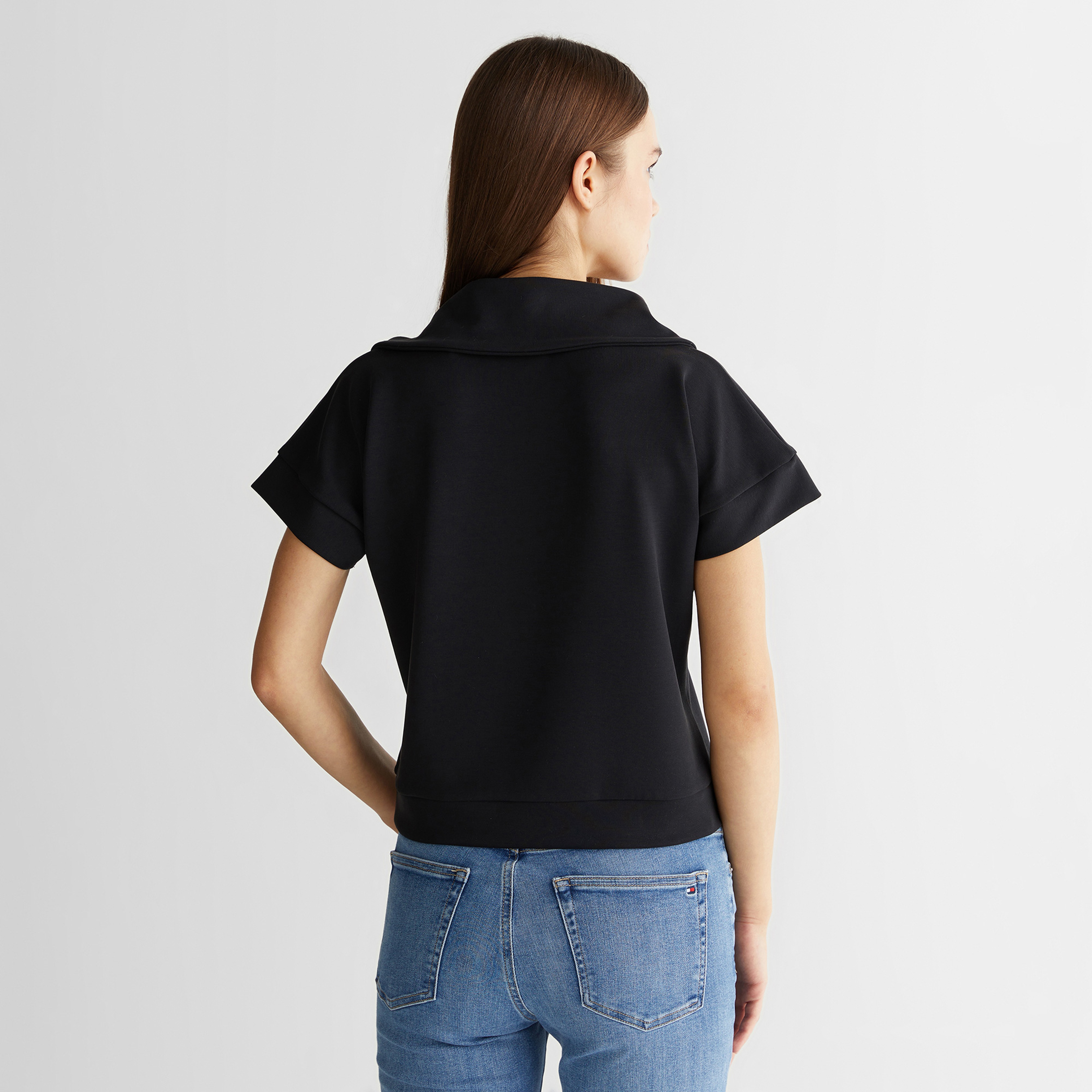 GANT Kadın Siyah Relaxed Fit Yarım Fermuarlı Sweatshirt