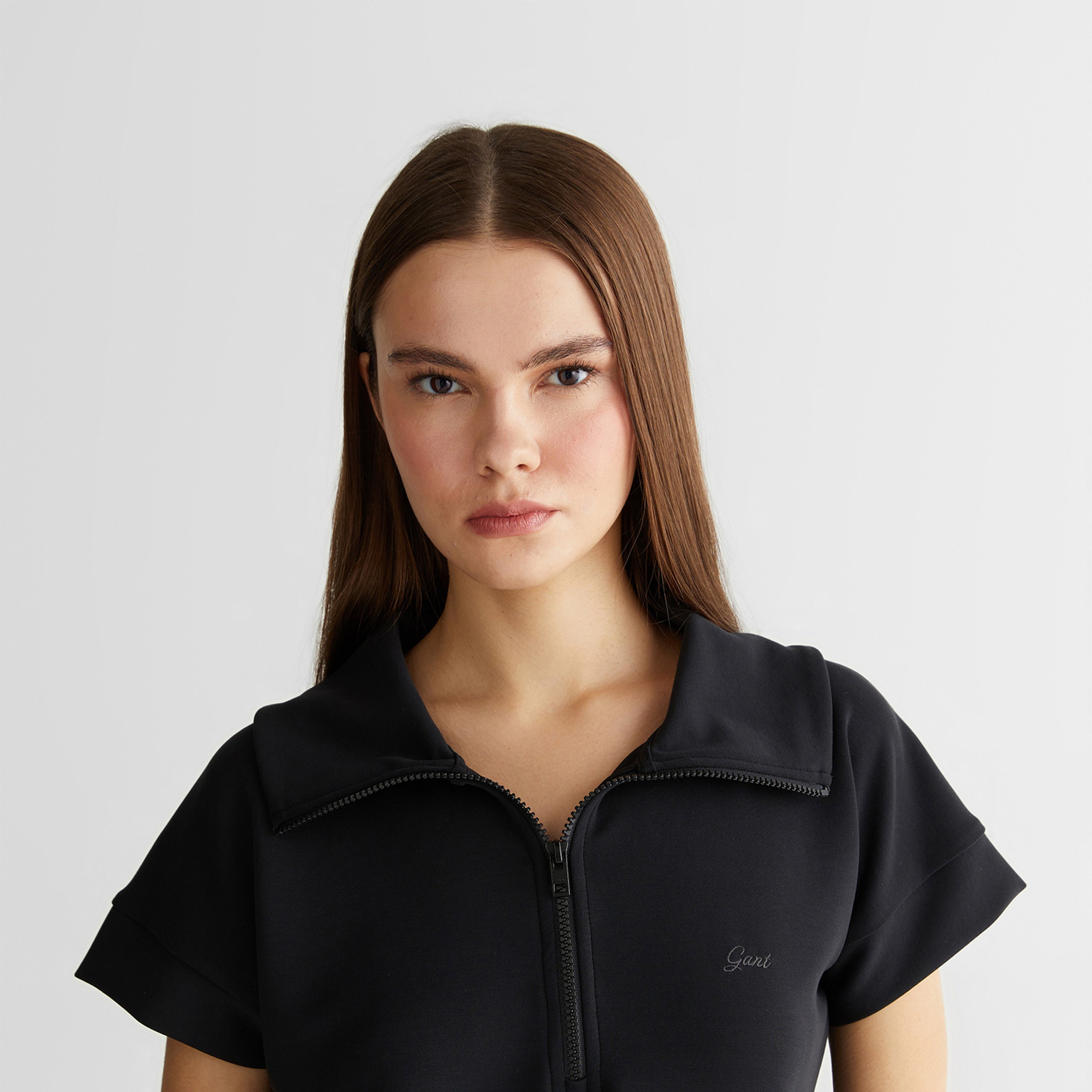 GANT Kadın Siyah Relaxed Fit Yarım Fermuarlı Sweatshirt