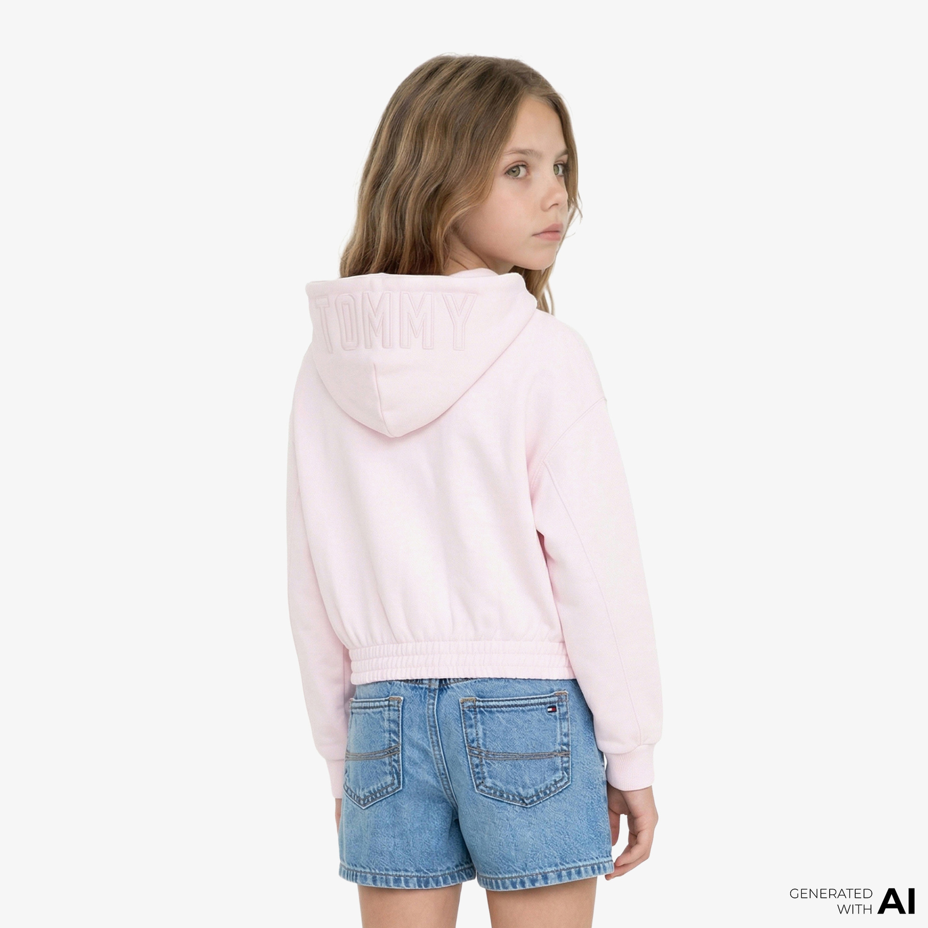 Tommy Hilfiger Puff Print Çocuk Fermuarlı Pembe Hoodie