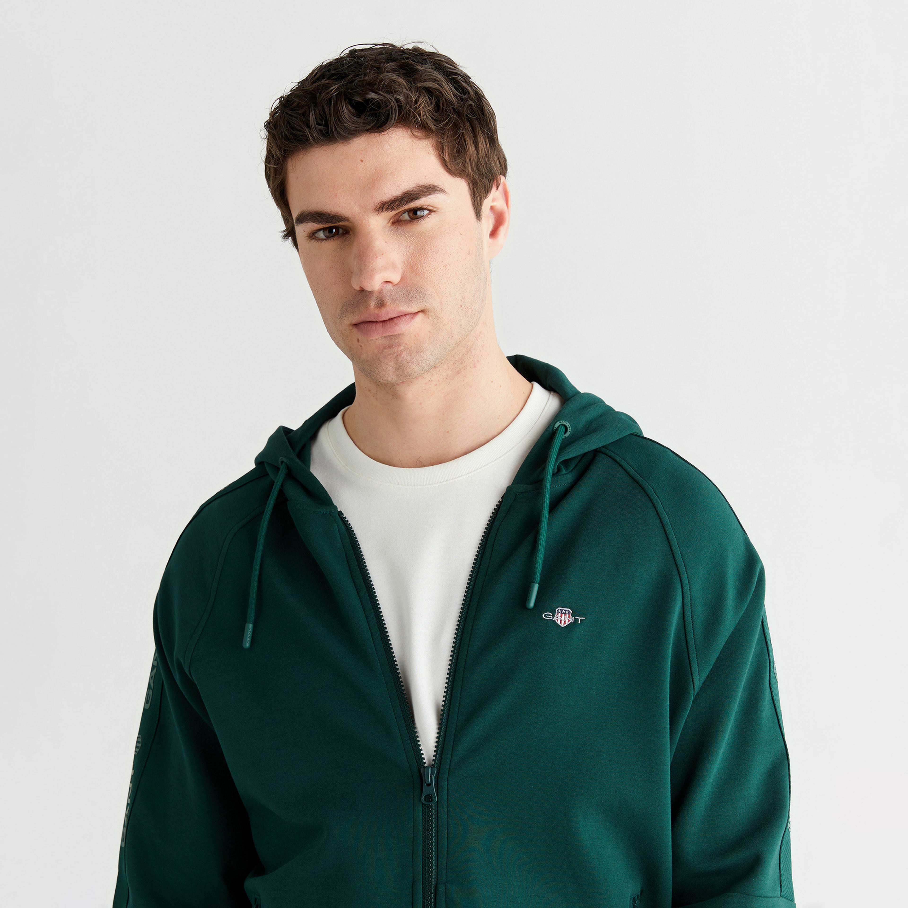 GANT Erkek Yeşil Fermuarlı Kapüşonlu Sweatshirt