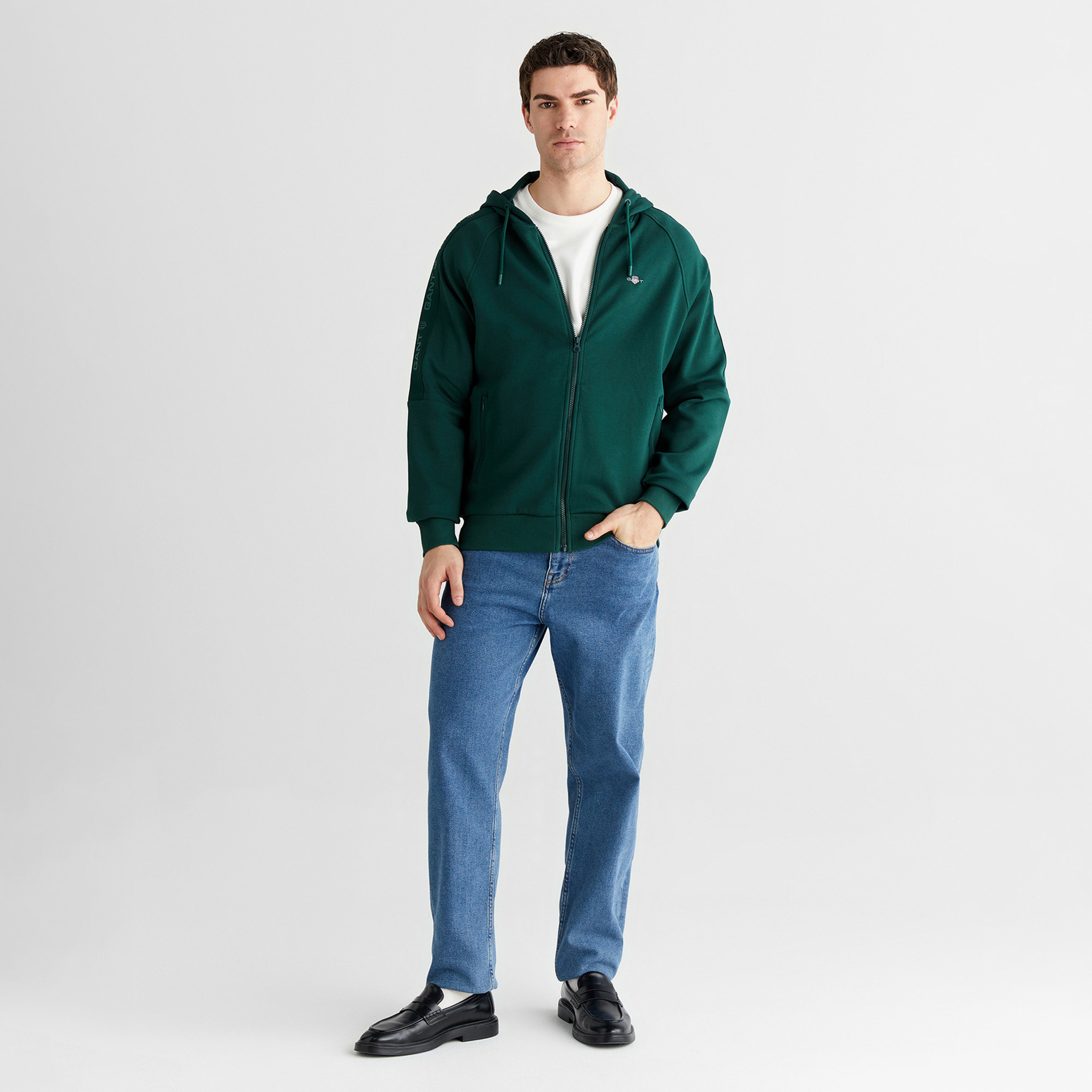 GANT Erkek Yeşil Fermuarlı Kapüşonlu Sweatshirt