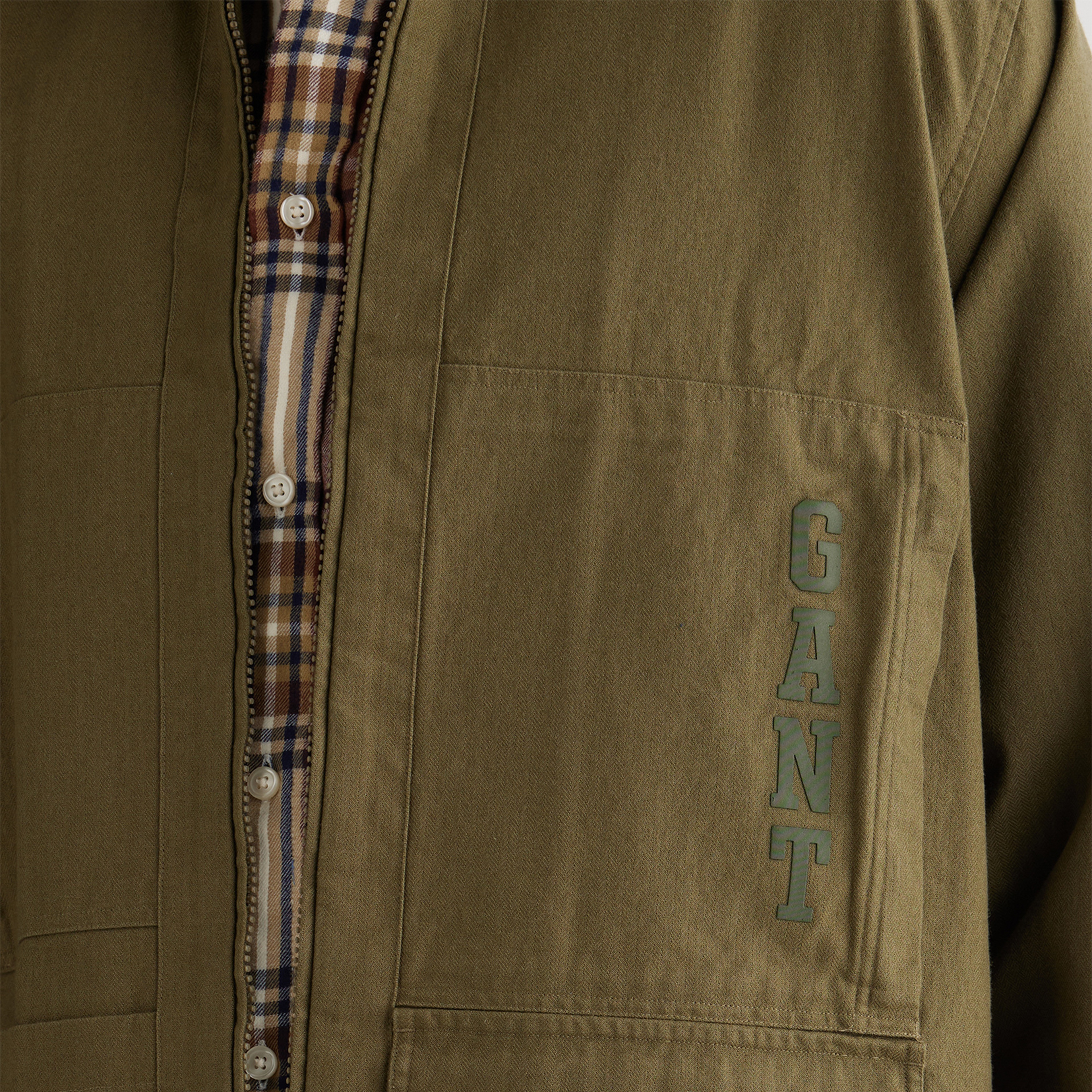 GANT Erkek Yeşil Oversize Fit Fermuarlı Logolu Gömlek
