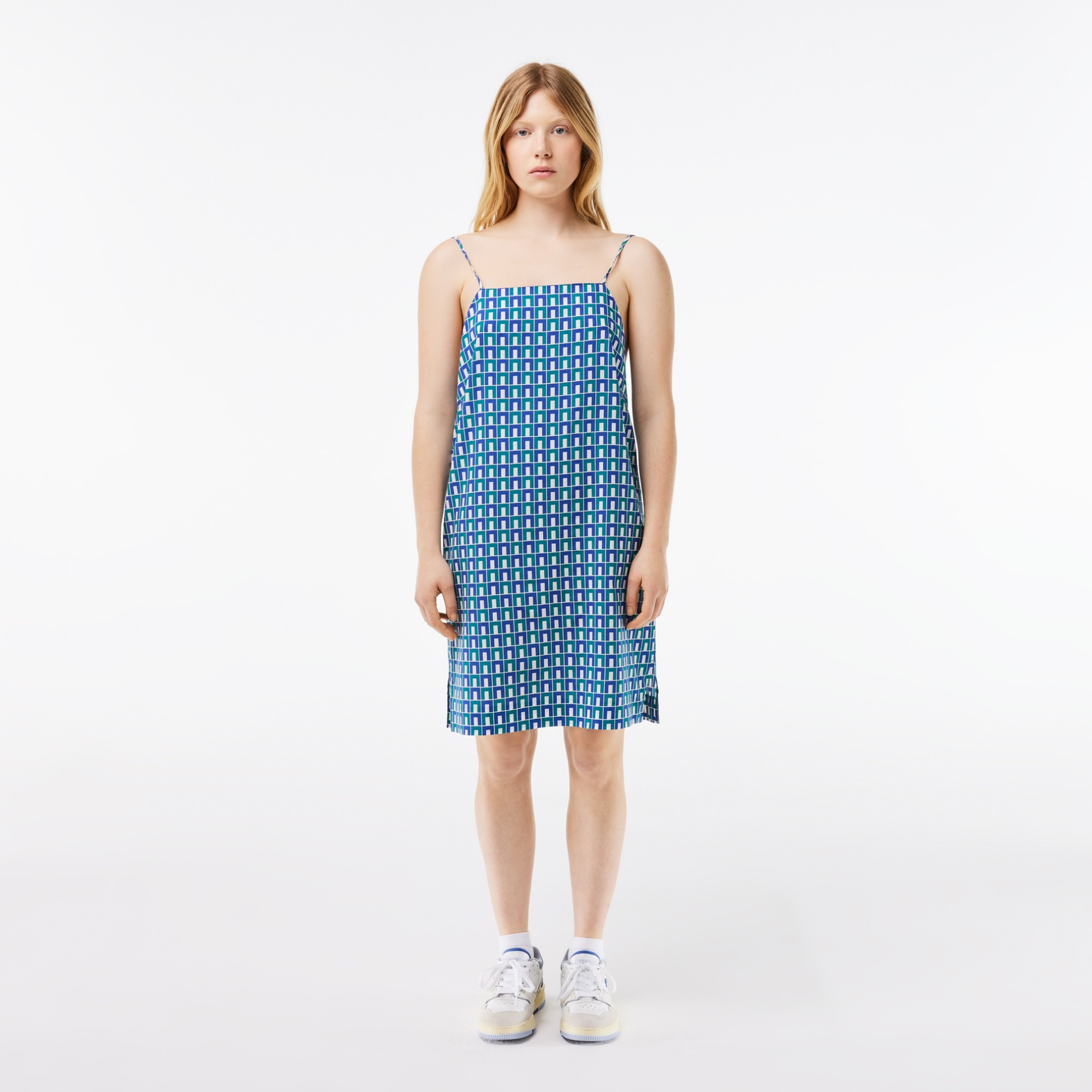 Kadın Straight Fit Askılı Monogram Yeşil Elbise