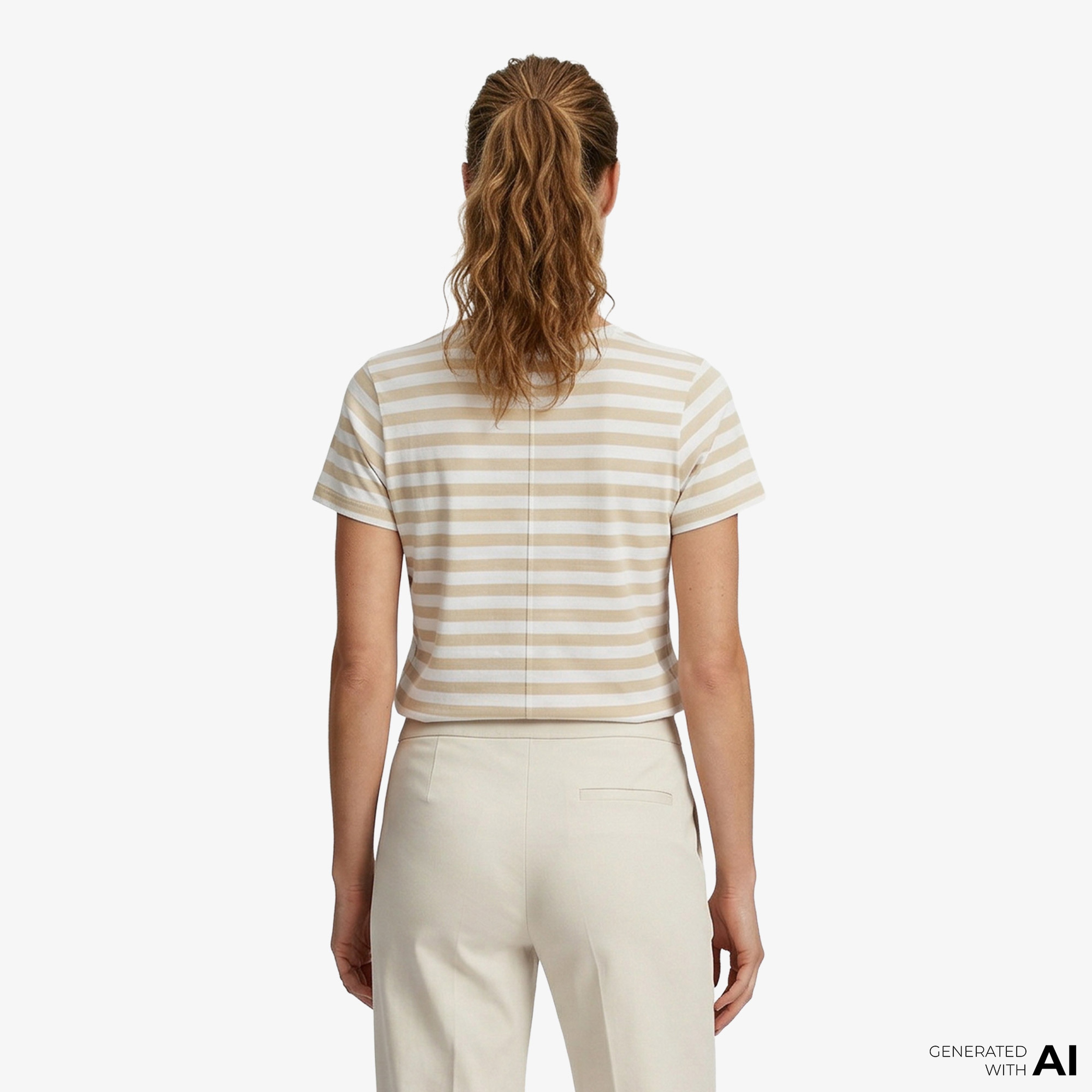Boss Esla Striped Kadın Krem T-Shirt