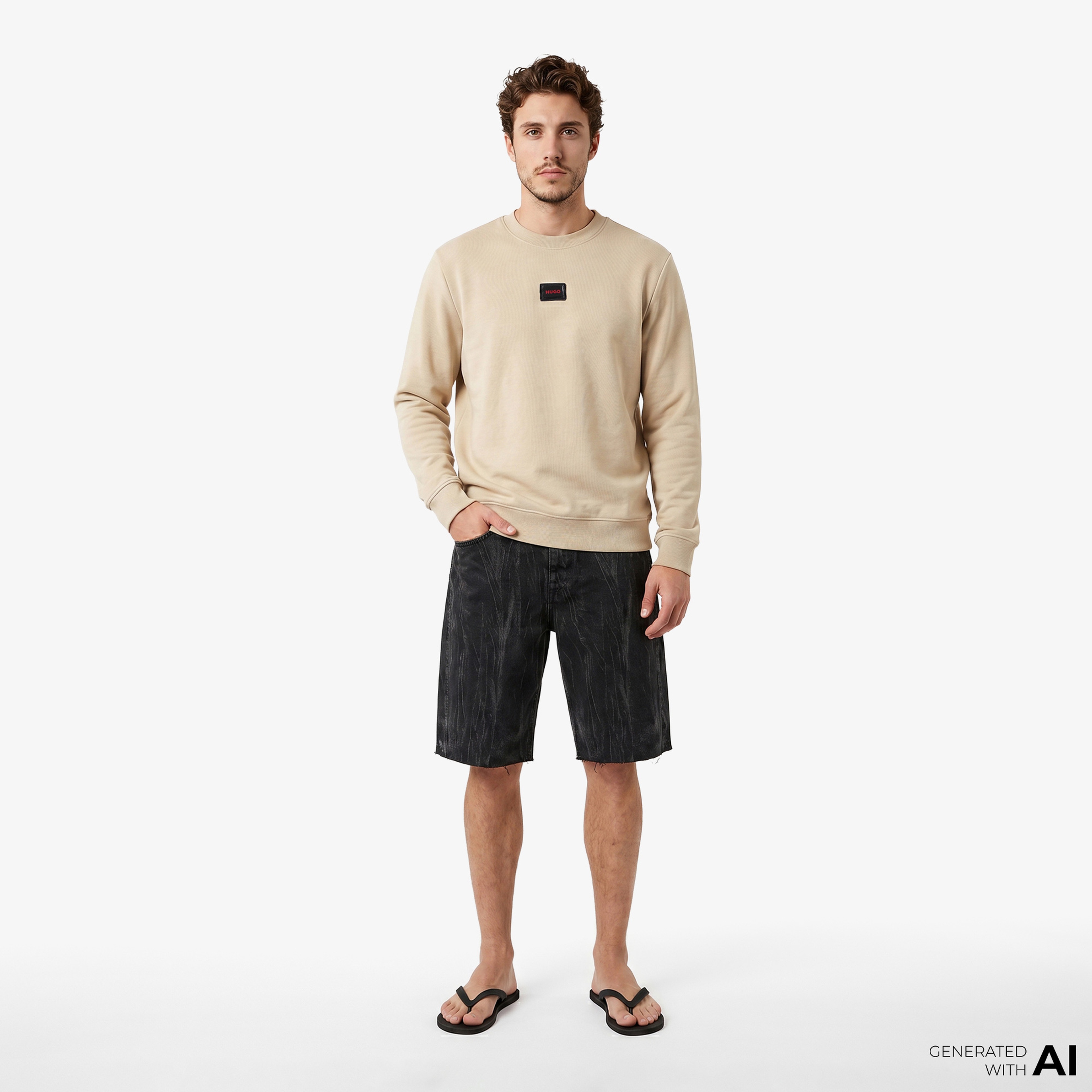 Hugo Erkek Bej Sweatshirt