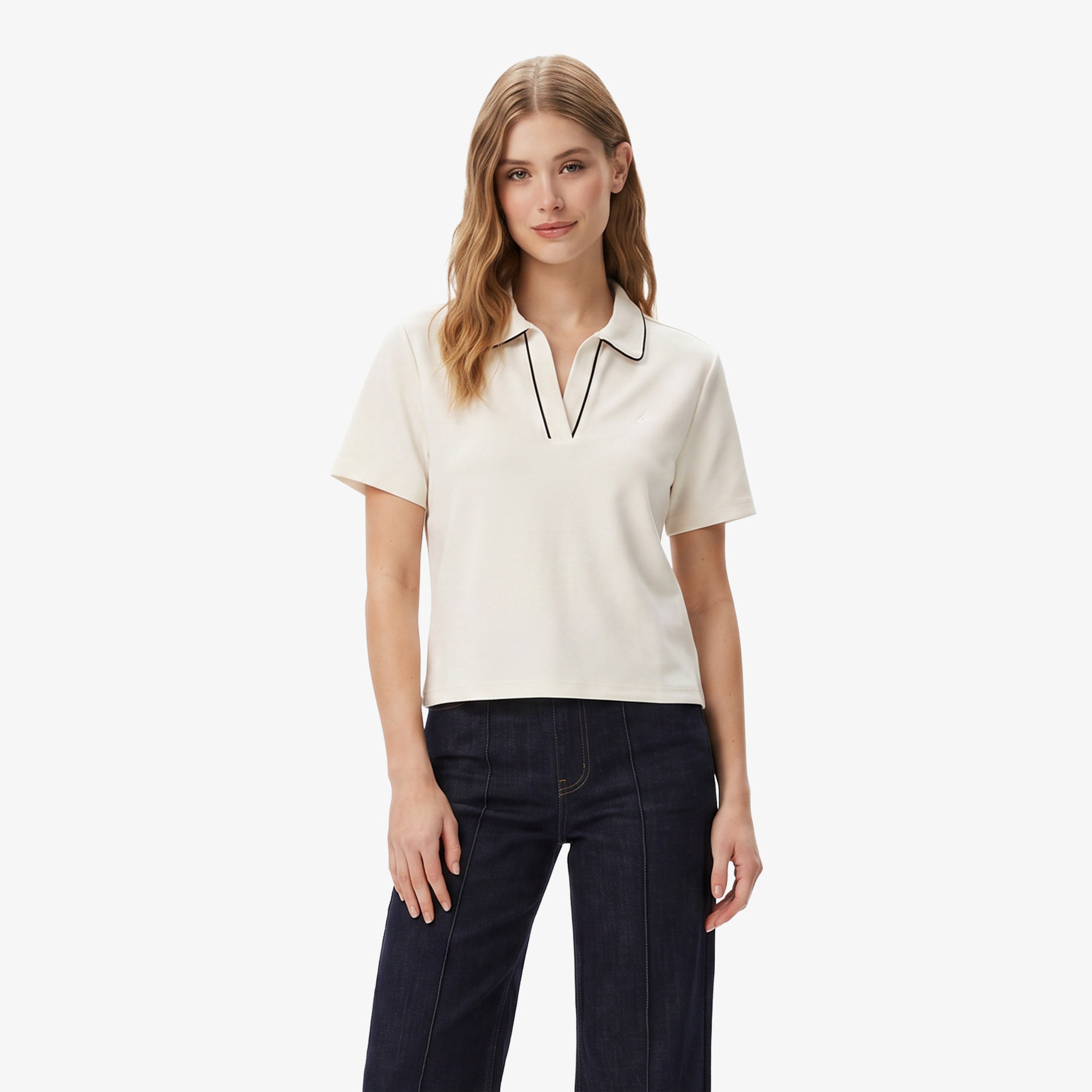 Nautica Kadın Krem Regular Fit Polo Yaka T-Shirt