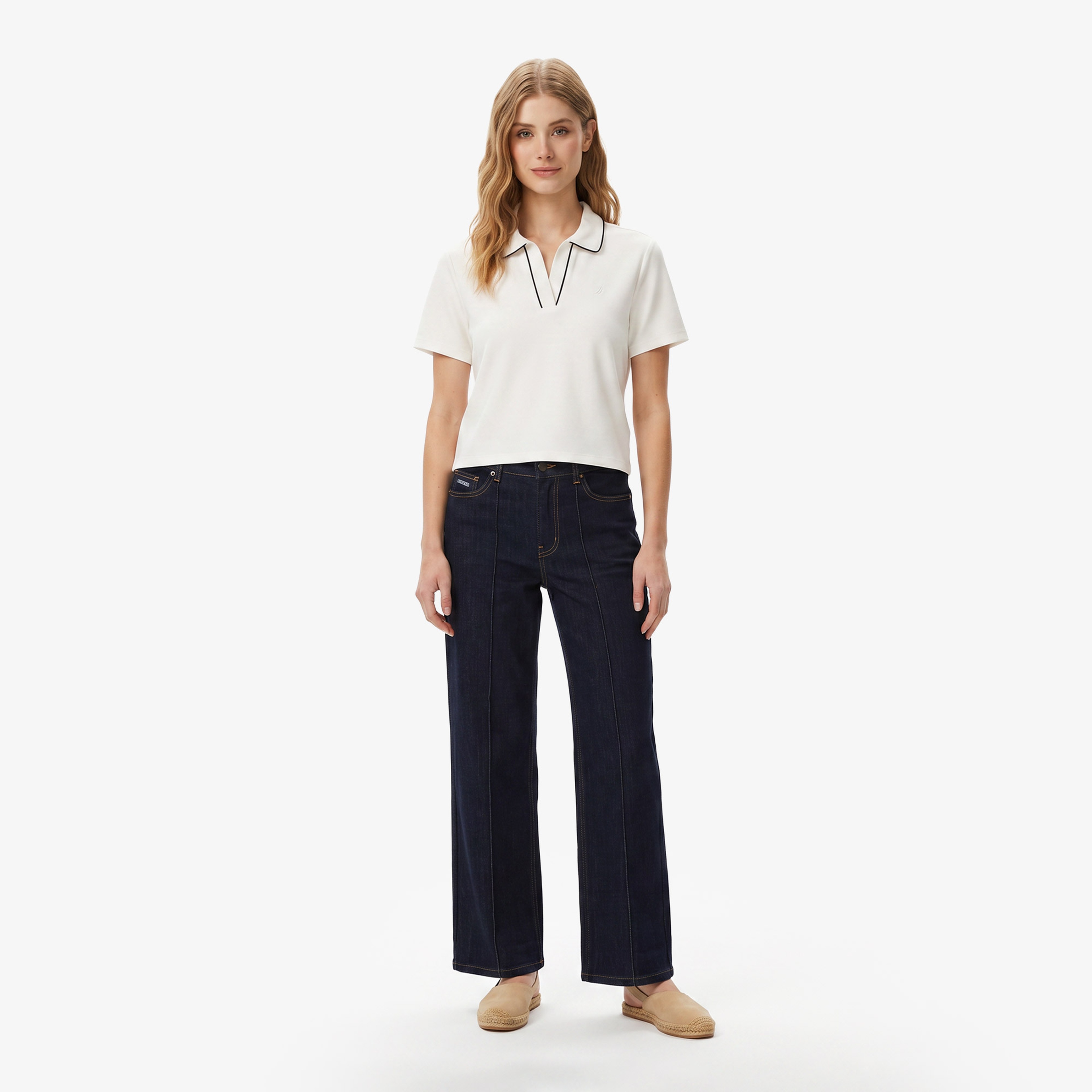 Nautica Kadın Krem Regular Fit Polo Yaka T-Shirt