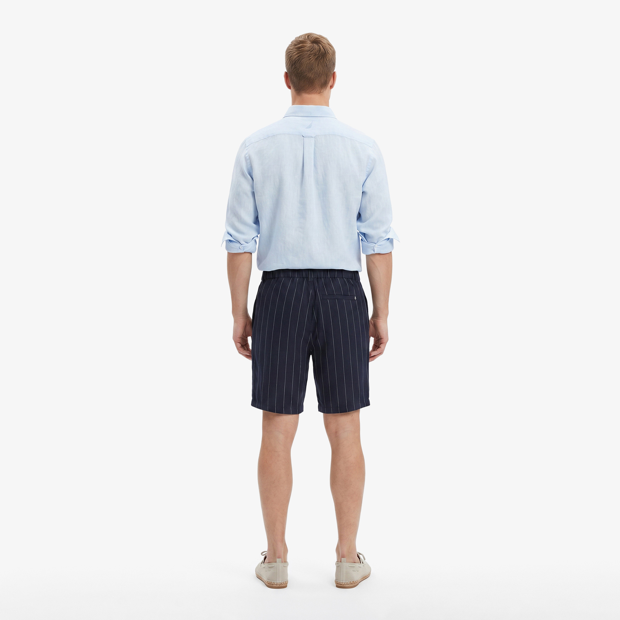 Nautica Erkek Lacivert Regular Fit Çizgili Keten Şort
