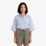 Nautica Kadın Mavi Regular Fit Kısa Kollu Çizgili Keten Gömlek