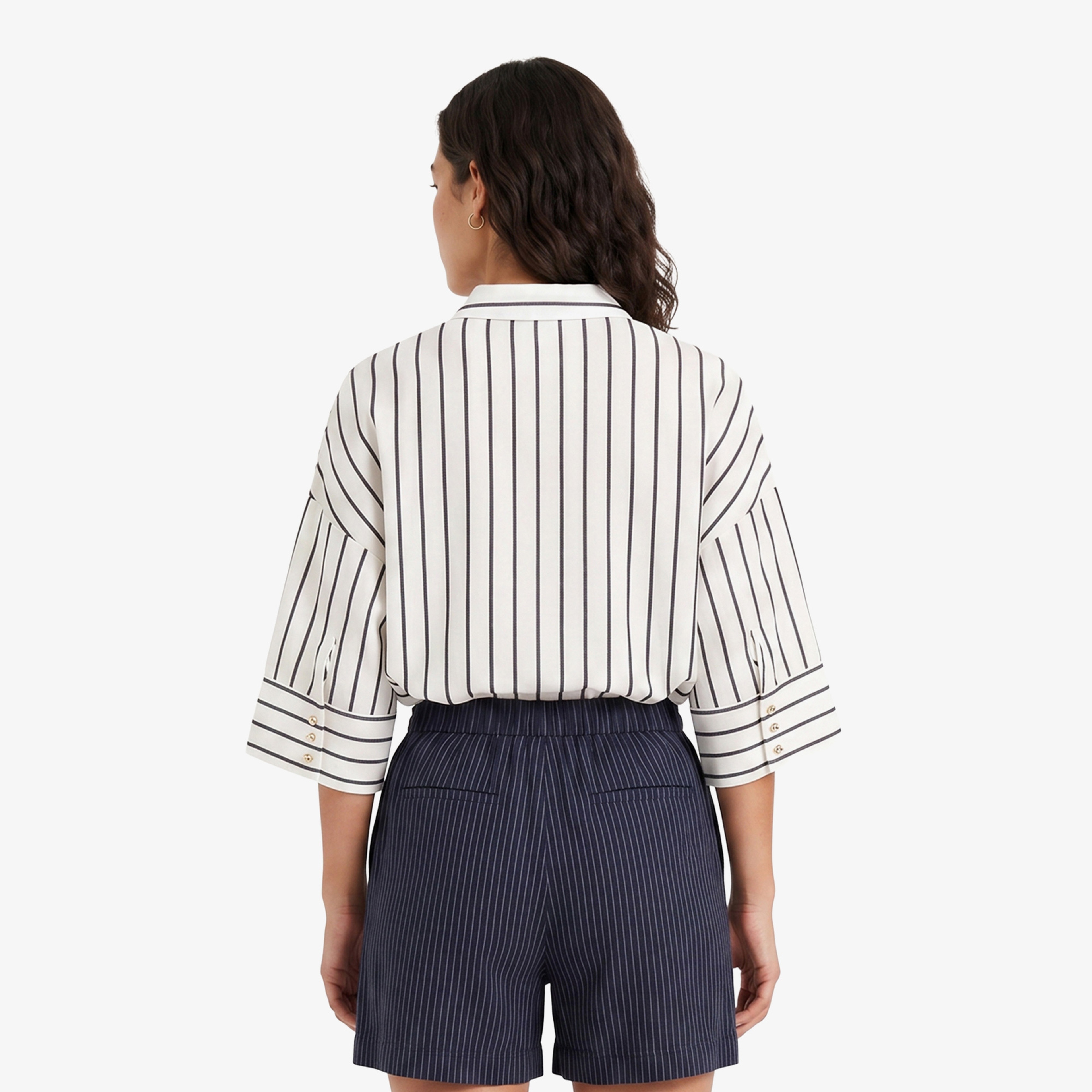 Nautica Kadın Beyaz Regular Fit Kısa Kollu Çizgili Gömlek