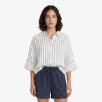 Nautica Kadın Beyaz Regular Fit Kısa Kollu Çizgili Gömlek