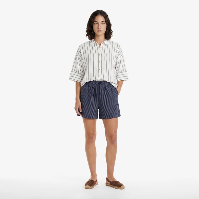Nautica Kadın Beyaz Regular Fit Kısa Kollu Çizgili Gömlek