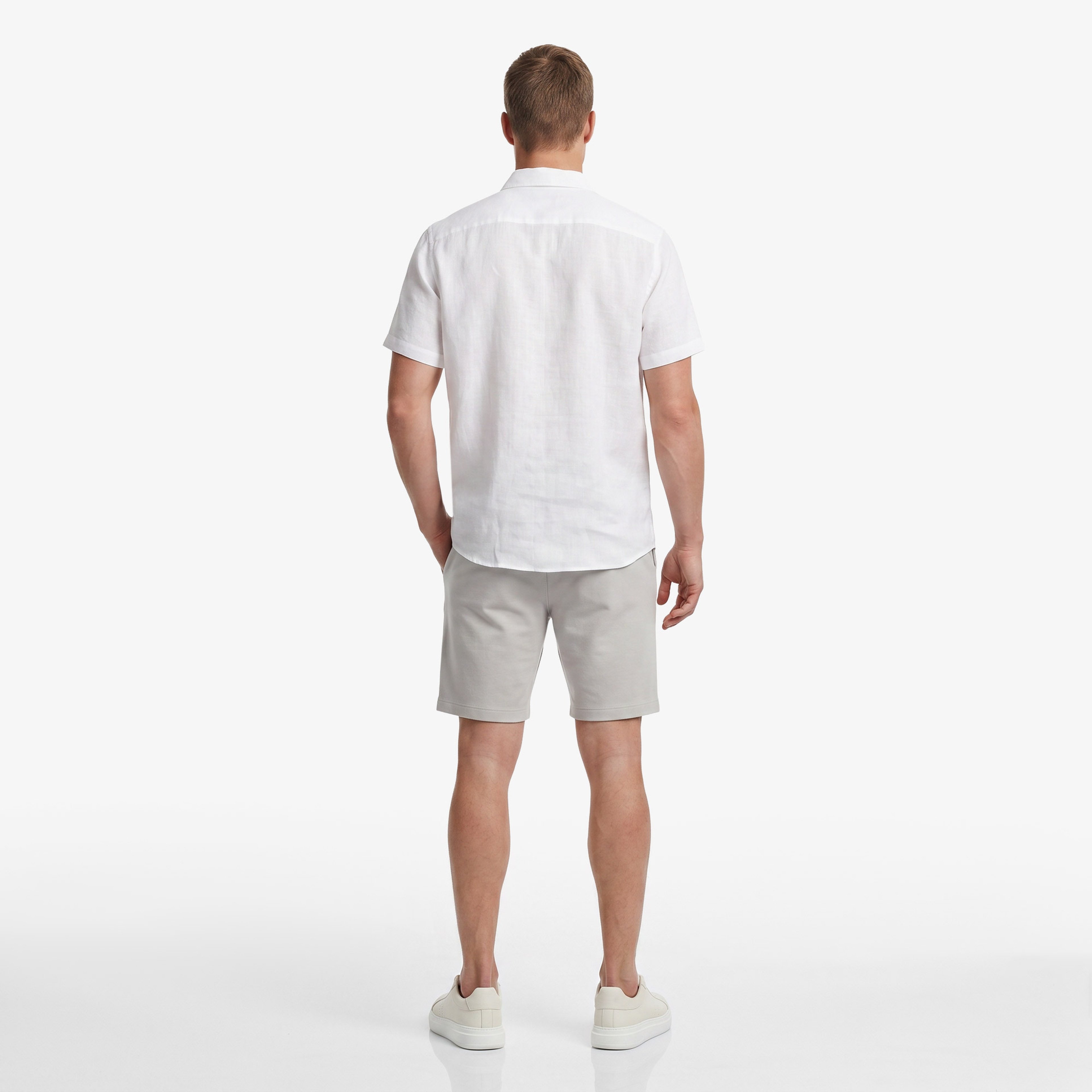 Nautica Erkek Beyaz Regular Fit Kısa Kollu Keten Gömlek