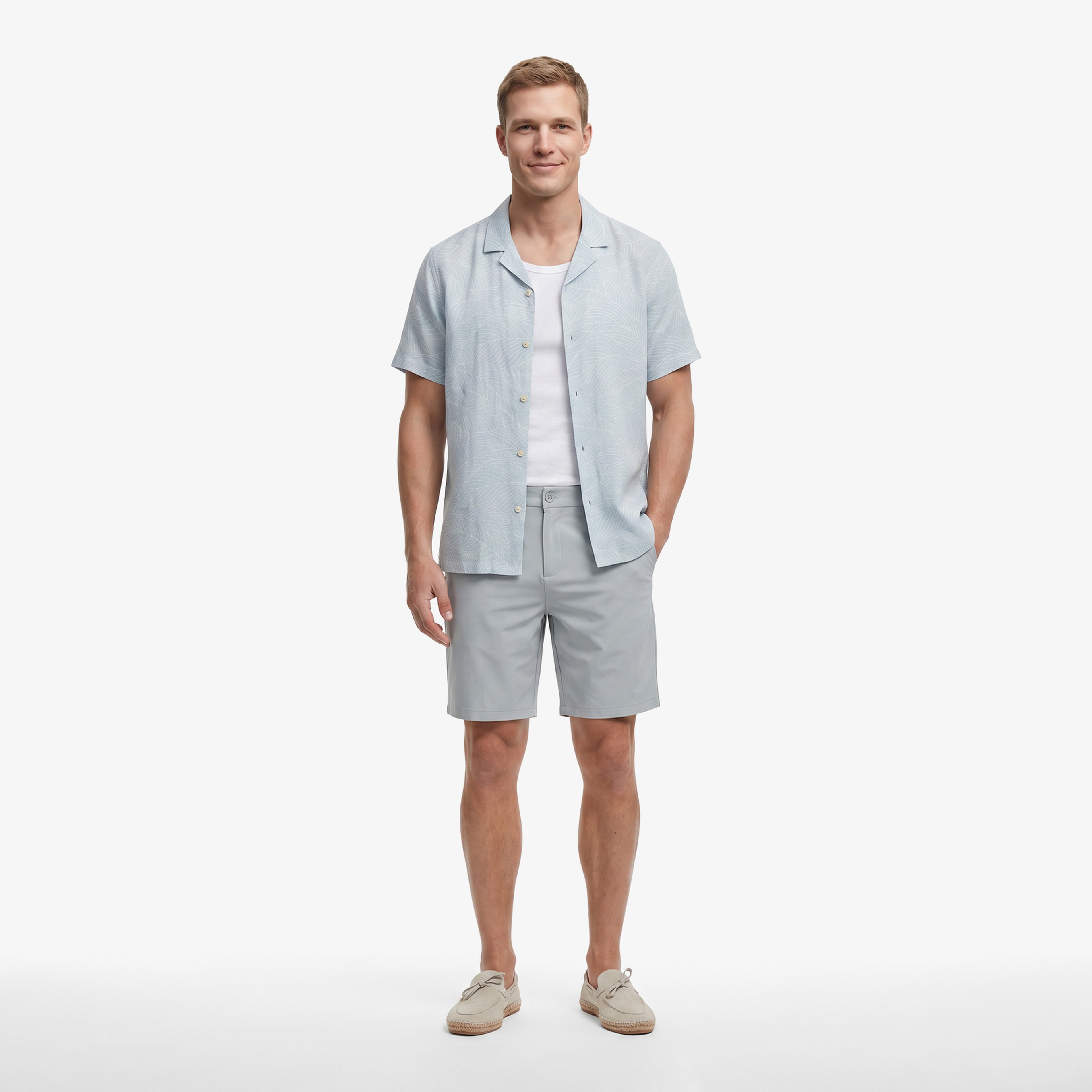 Nautica Erkek Yeşil Regular Fit Kısa Kollu Desenli Keten Gömlek