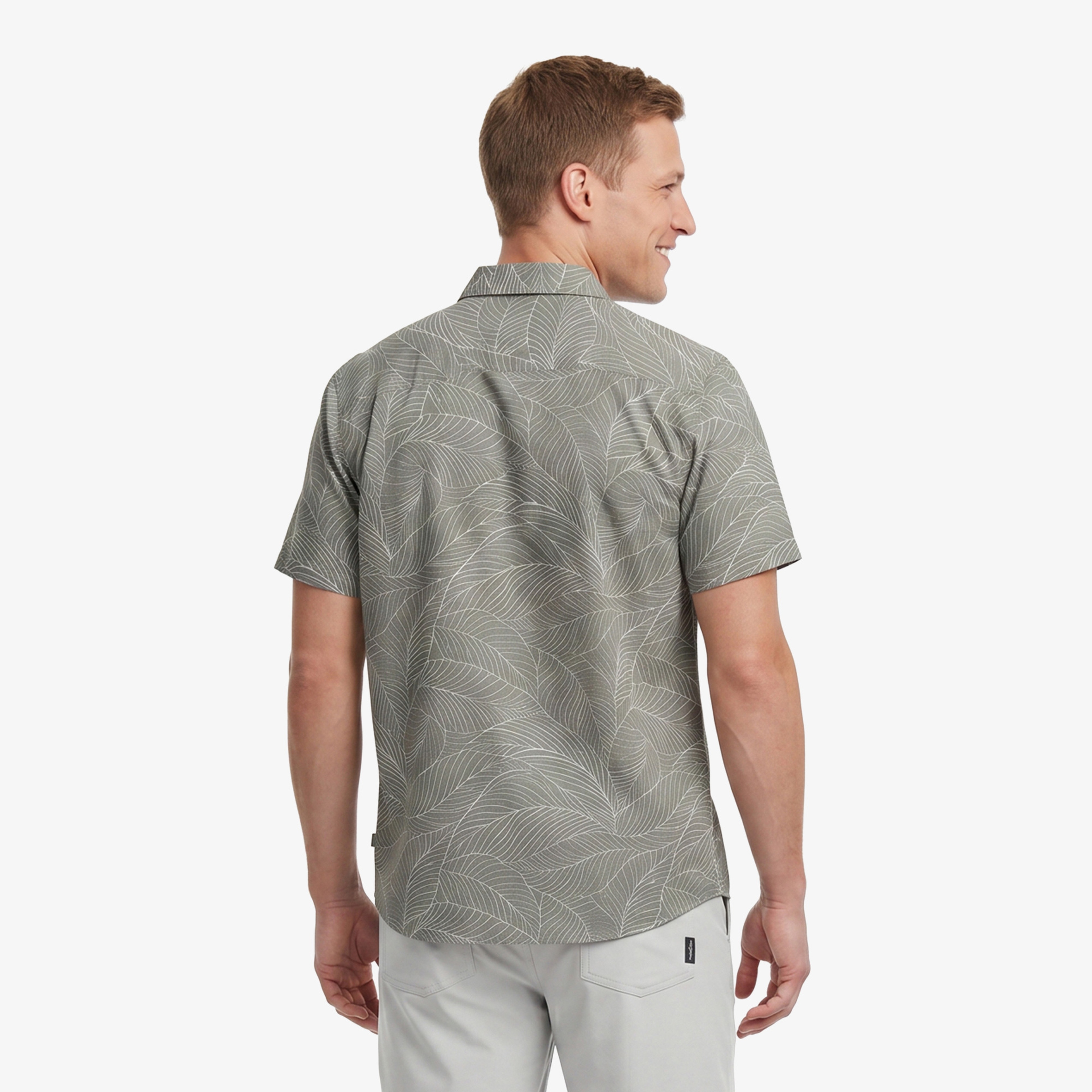 Nautica Erkek Yeşil Regular Fit Kısa Kollu Desenli Keten Gömlek