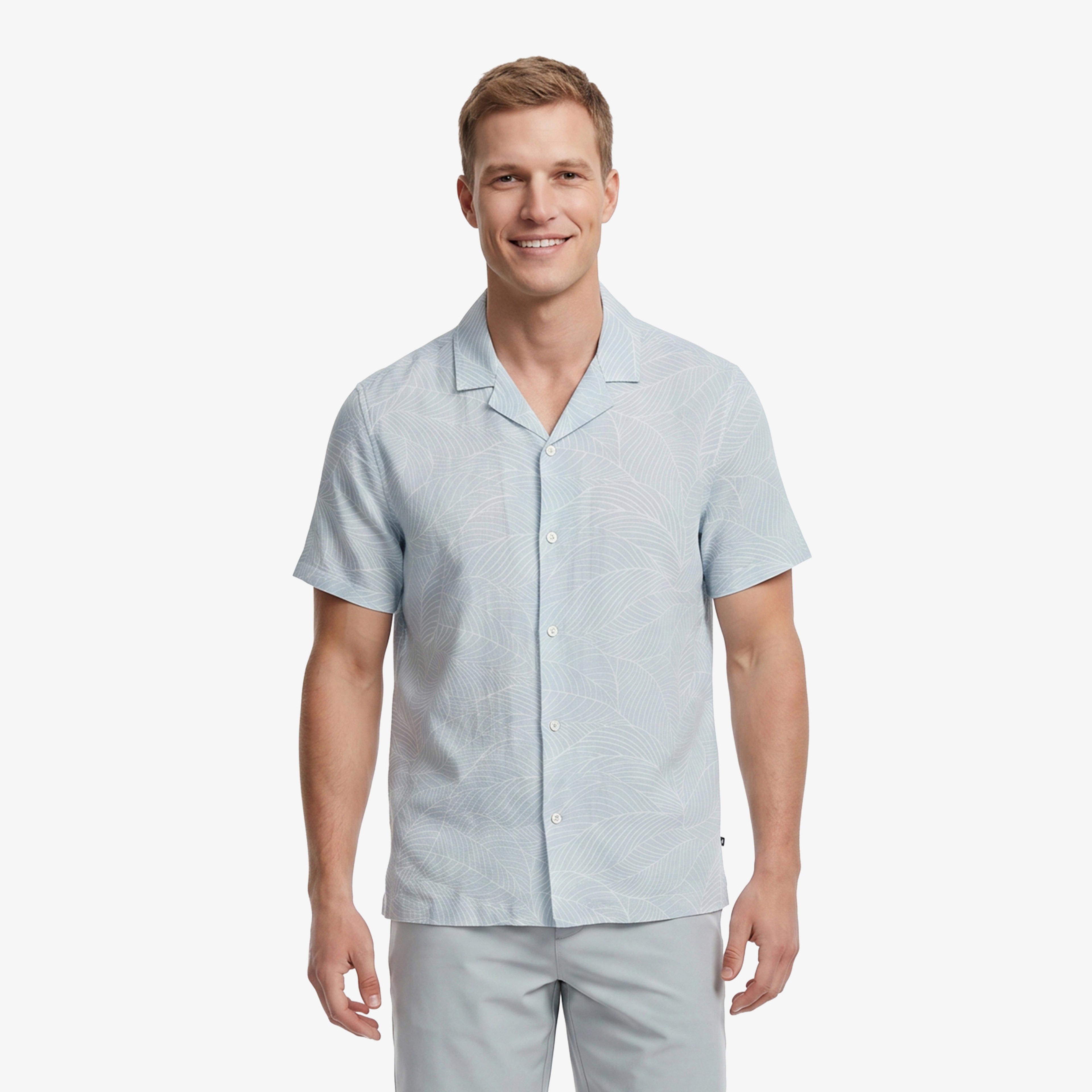 Nautica Erkek Yeşil Regular Fit Kısa Kollu Desenli Keten Gömlek