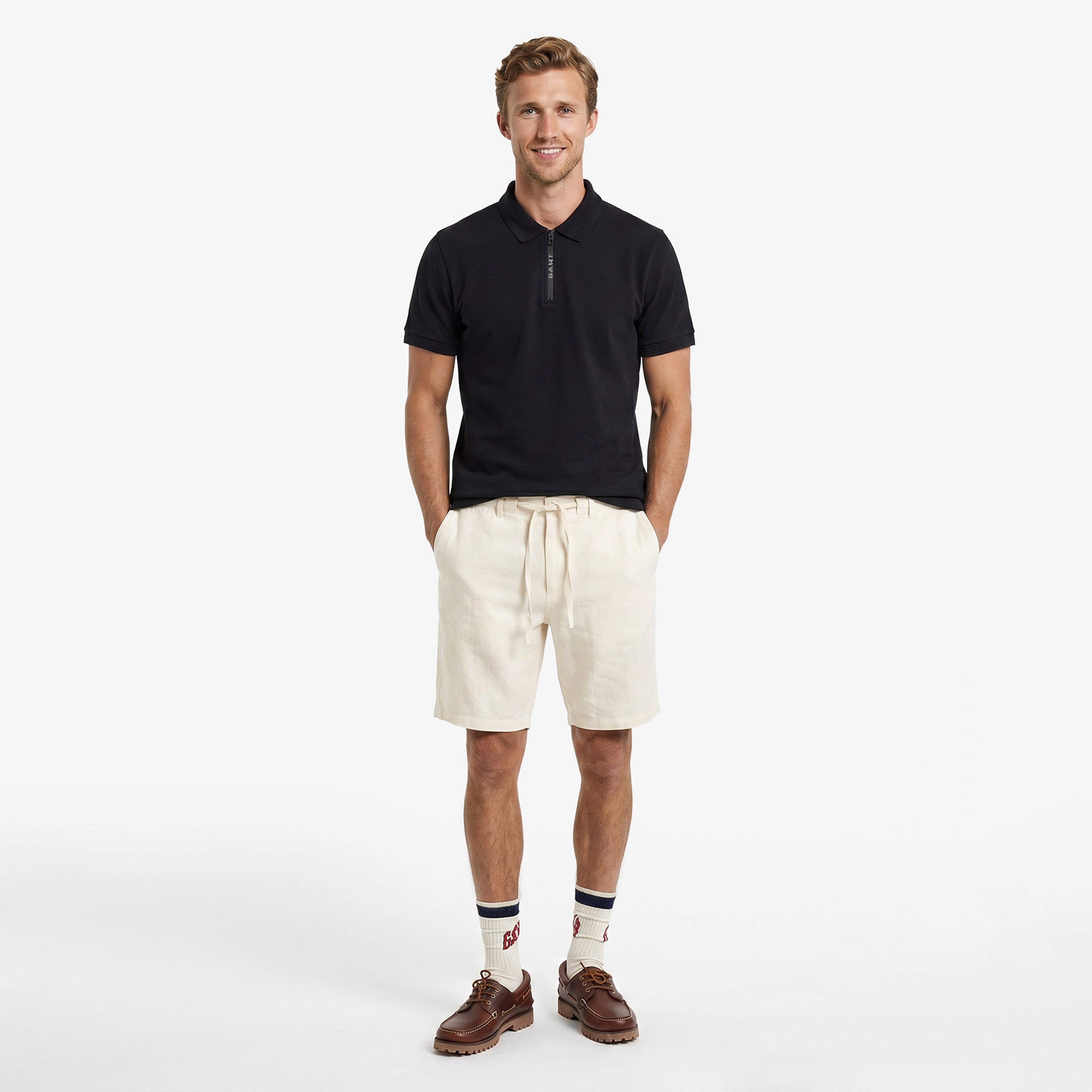 GANT Erkek Siyah Regular Fit Yarım Fermuarlı Polo Yaka T-Shirt