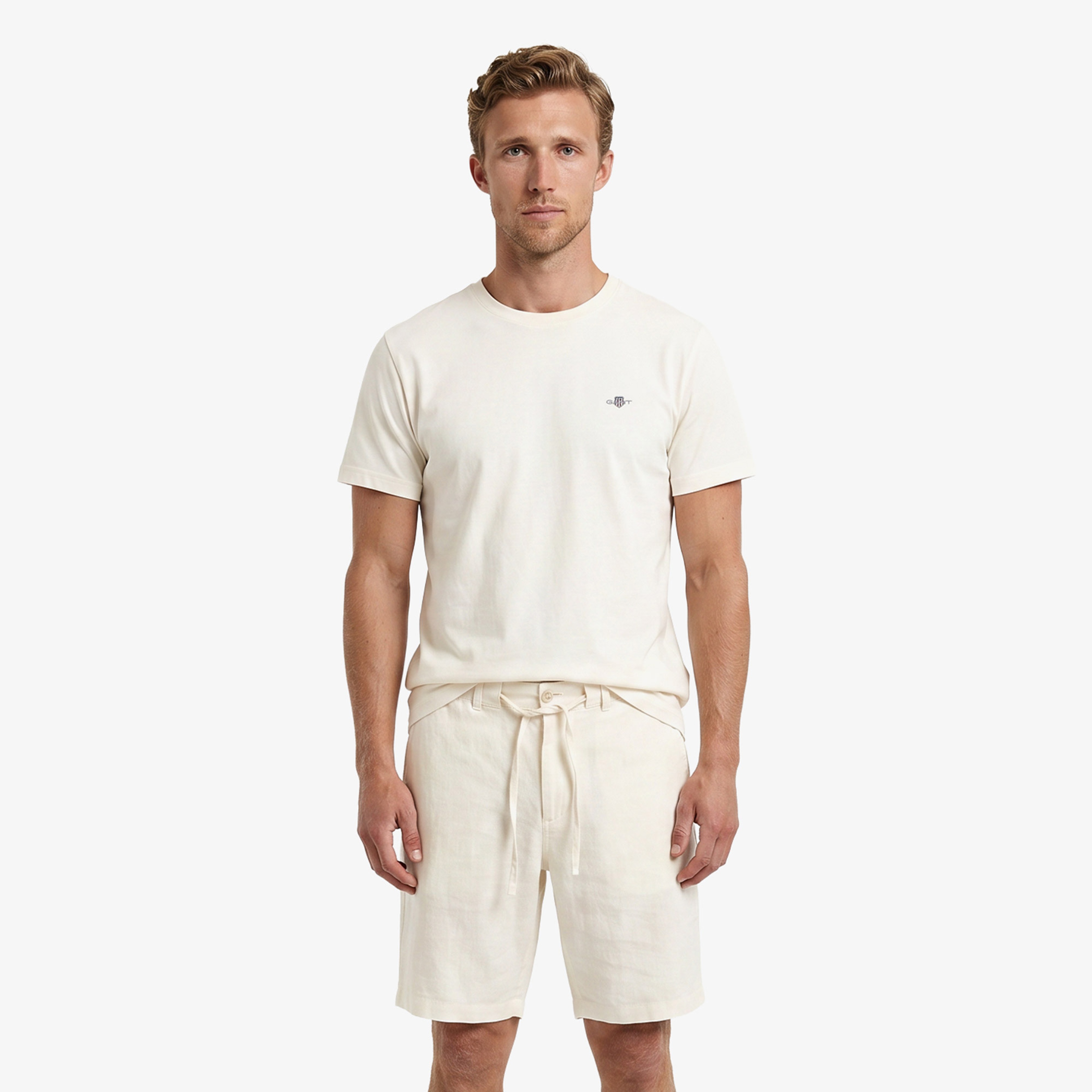 GANT Erkek Beyaz Bisiklet Yaka Regular Fit Logolu T-Shirt