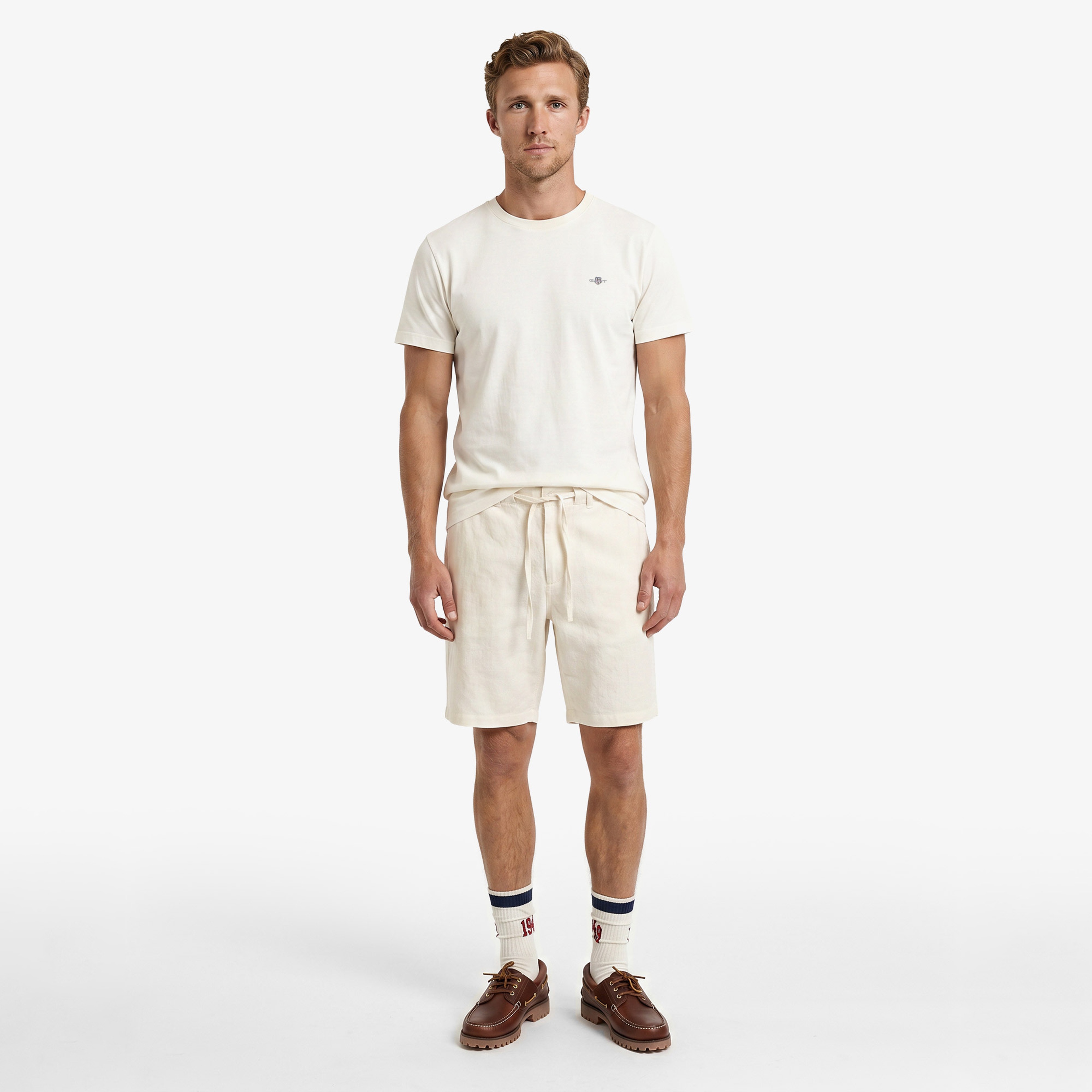 GANT Erkek Beyaz Bisiklet Yaka Regular Fit Logolu T-Shirt