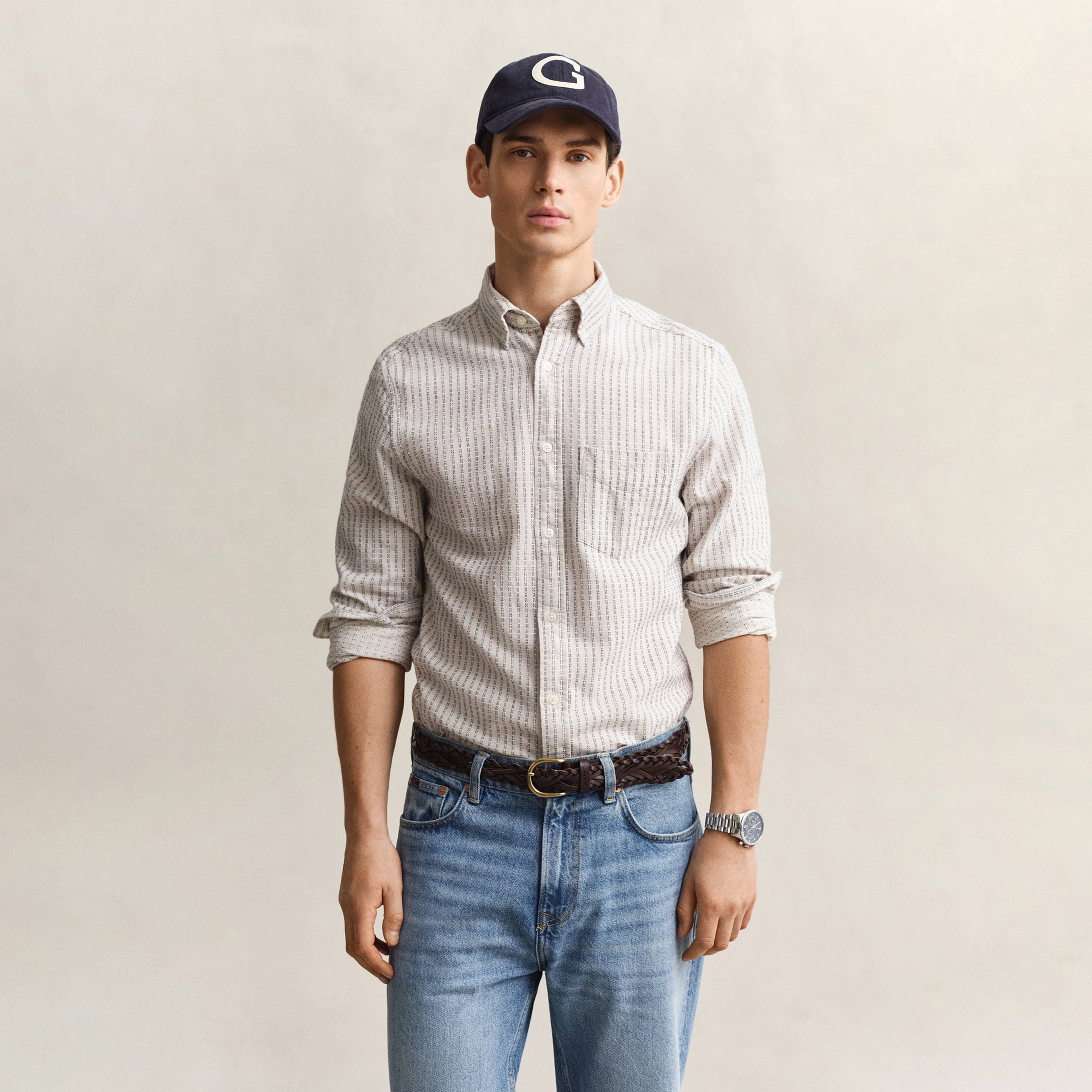 GANT Erkek Krem Regular Fit Çizgili Gömlek