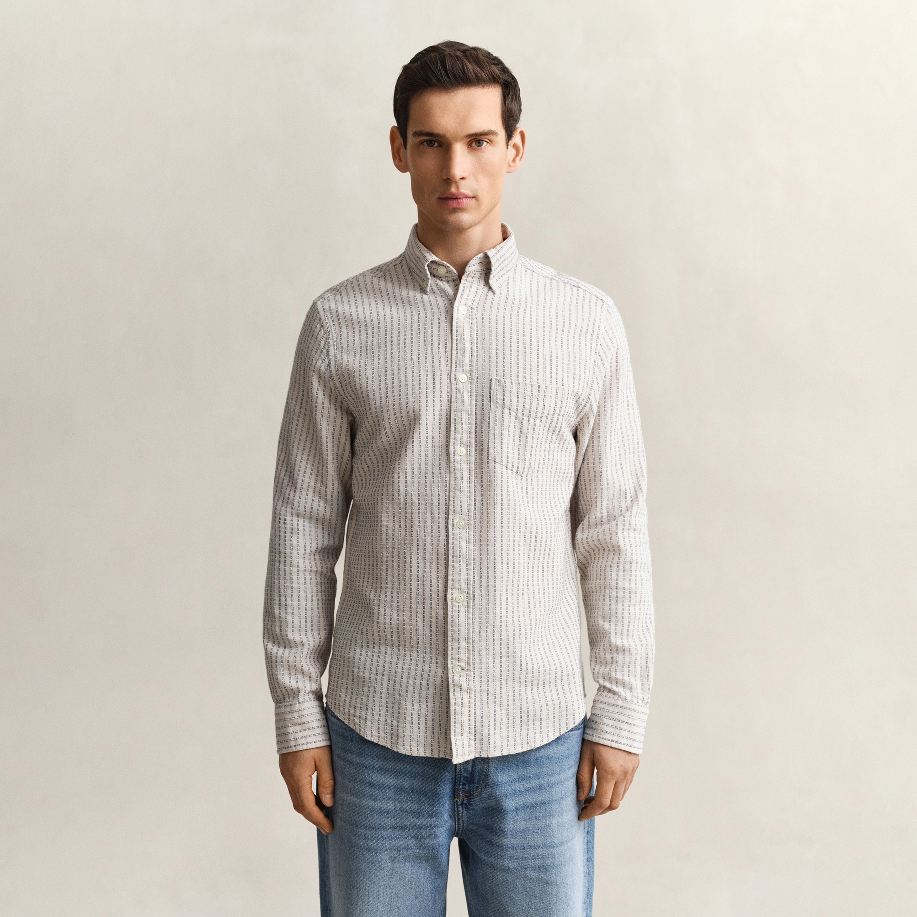 GANT Erkek Krem Regular Fit Çizgili Gömlek