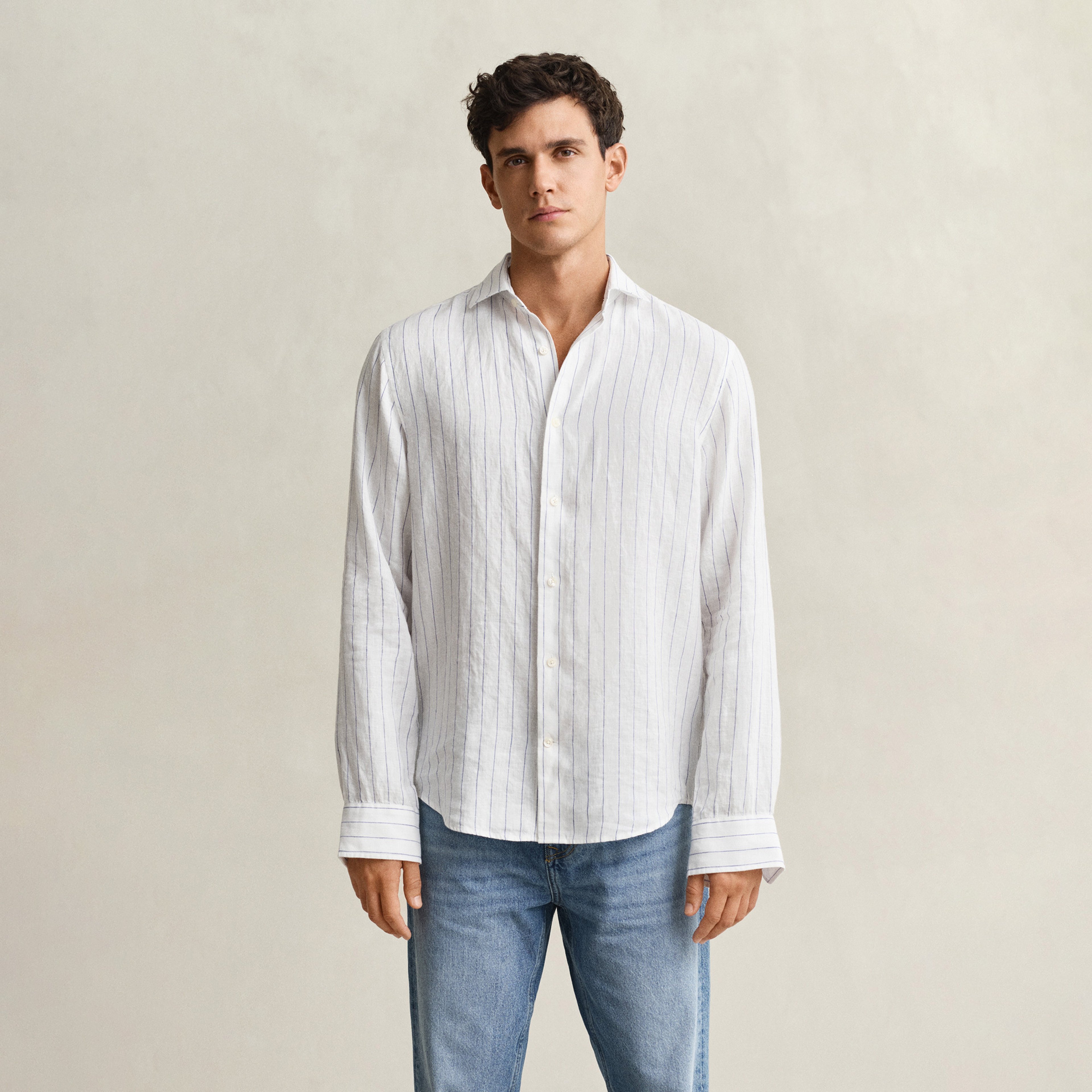 GANT Erkek Beyaz Regular Fit Çizgili Gömlek