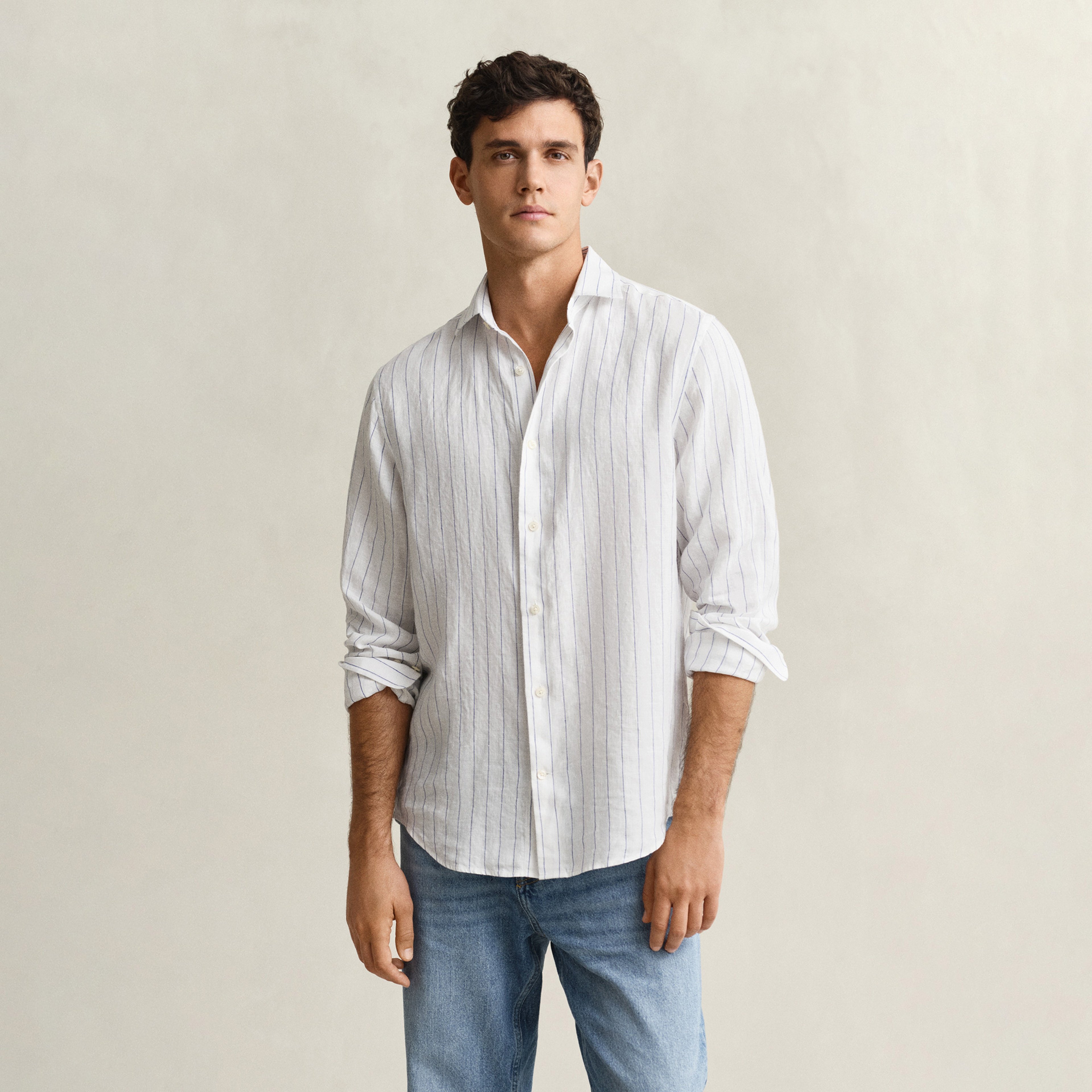 GANT Erkek Beyaz Regular Fit Çizgili Gömlek