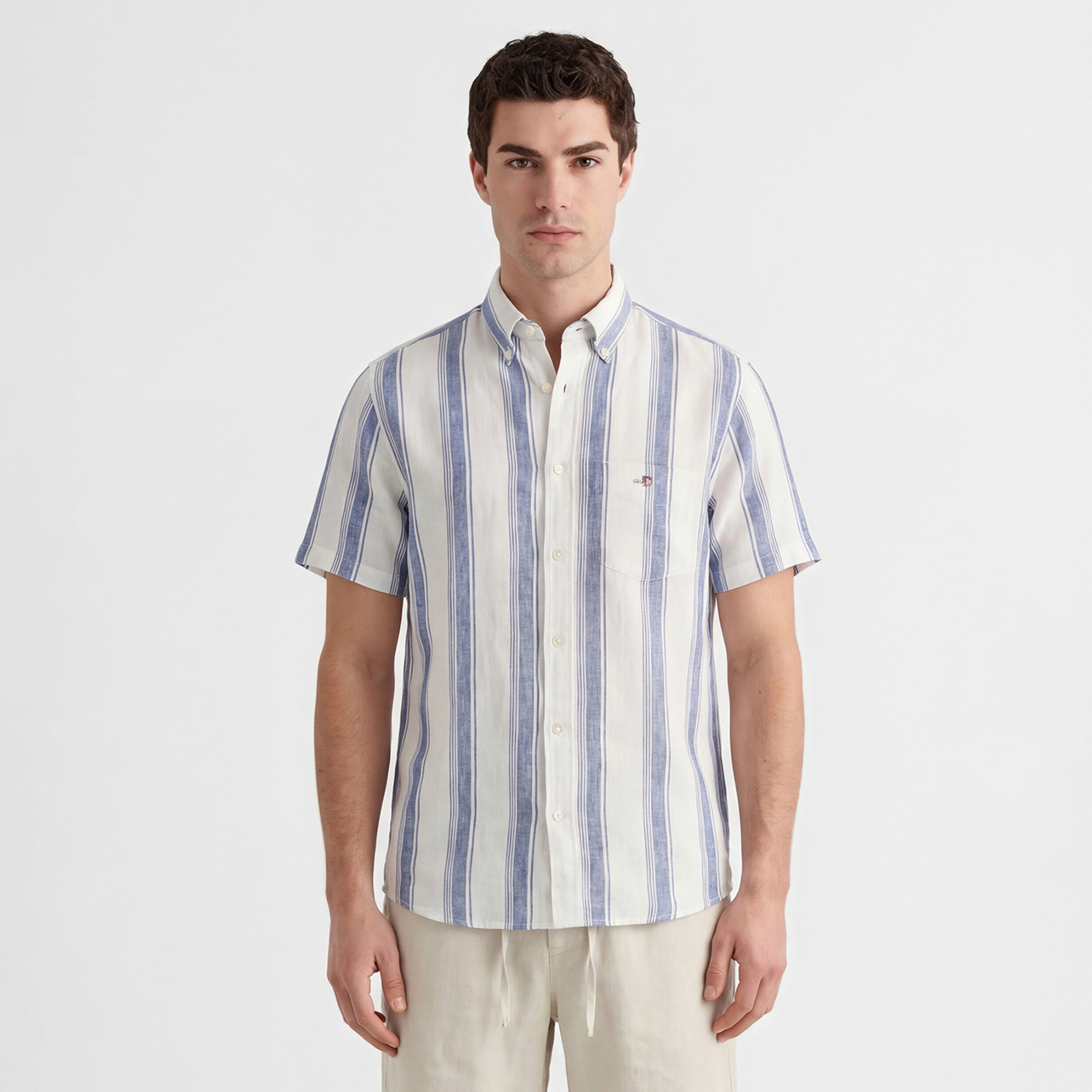 GANT Erkek Mavi Regular Fit Çizgili Logolu Gömlek