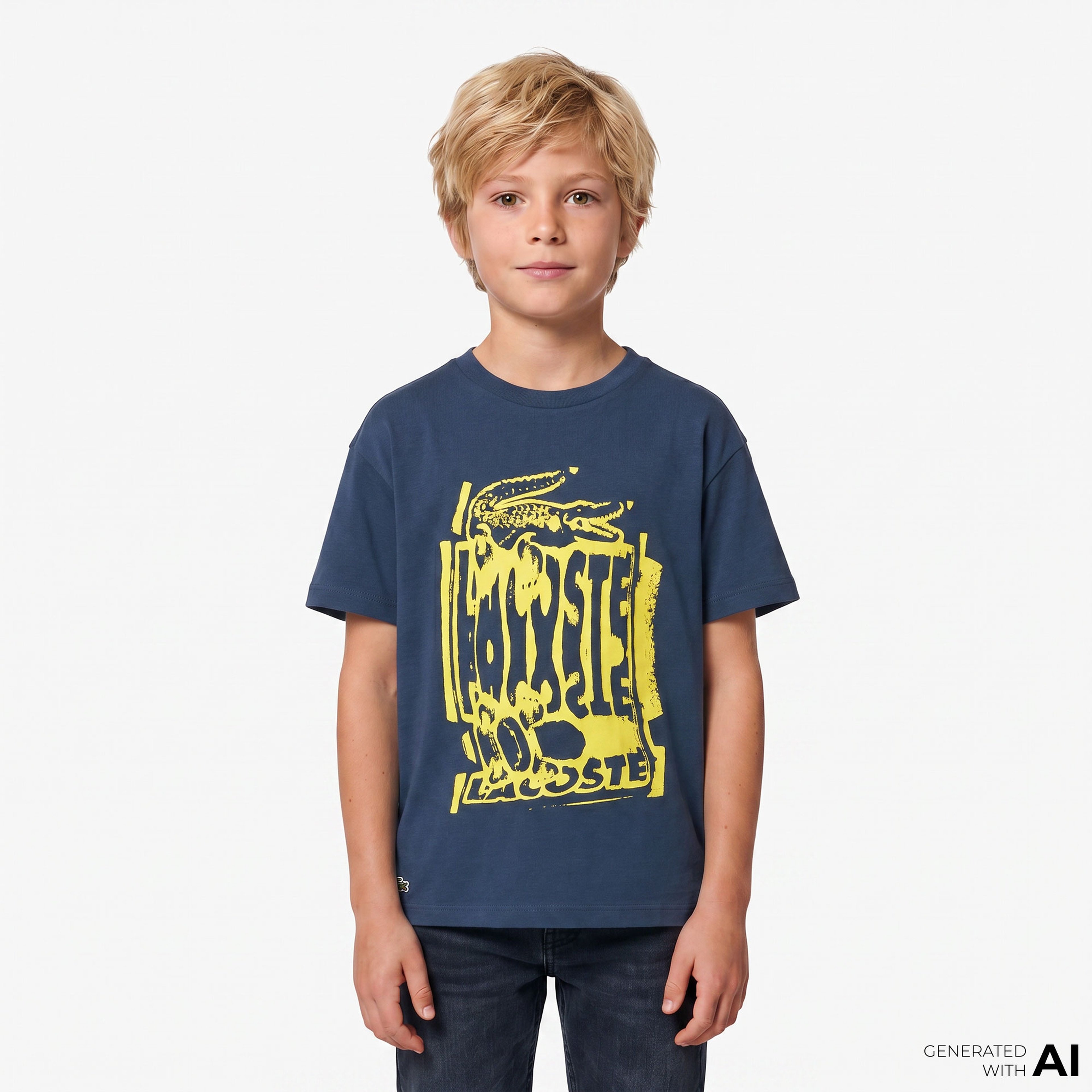 Çocuk Bisiklet Yaka Baskılı Lacivert T-Shirt