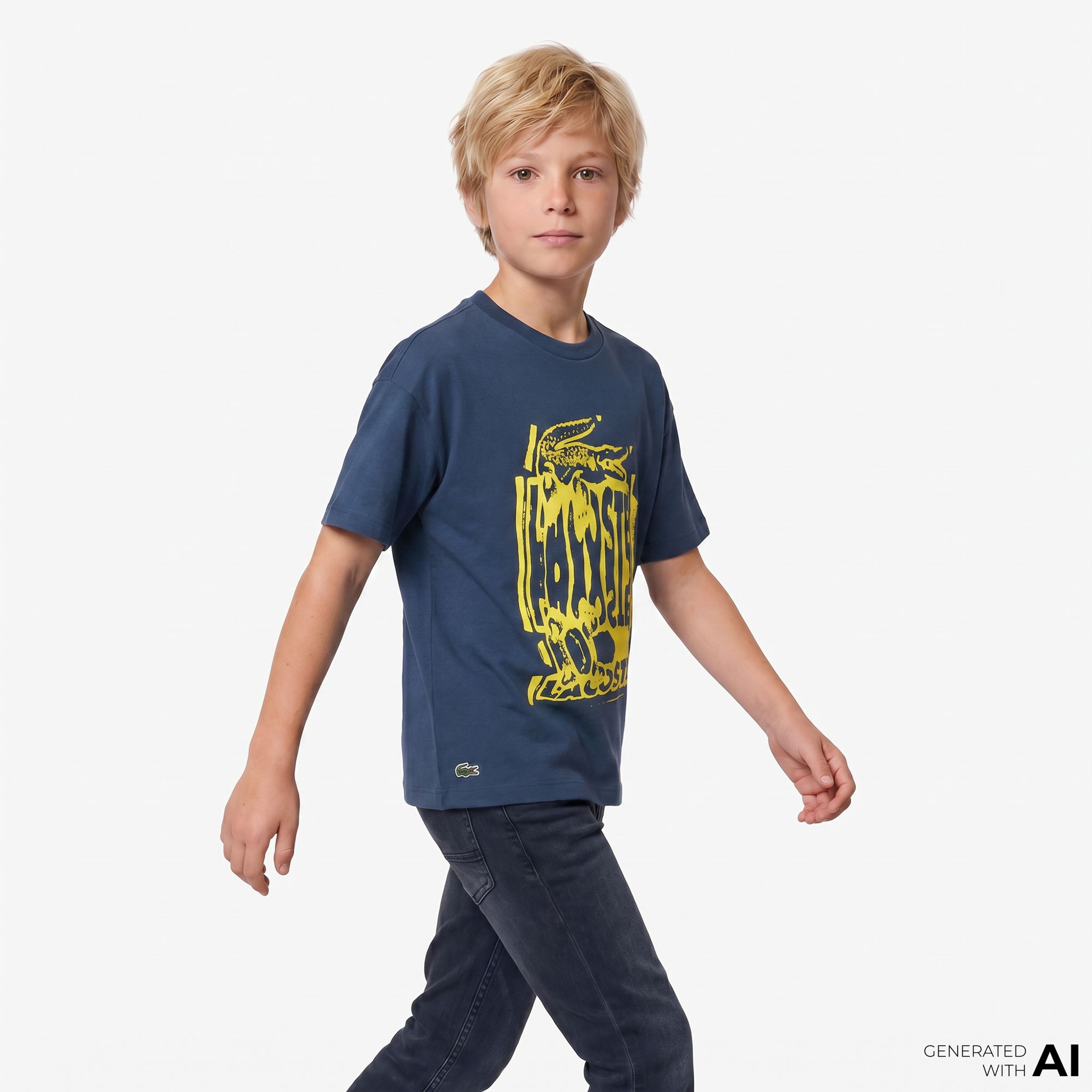 Çocuk Bisiklet Yaka Baskılı Lacivert T-Shirt