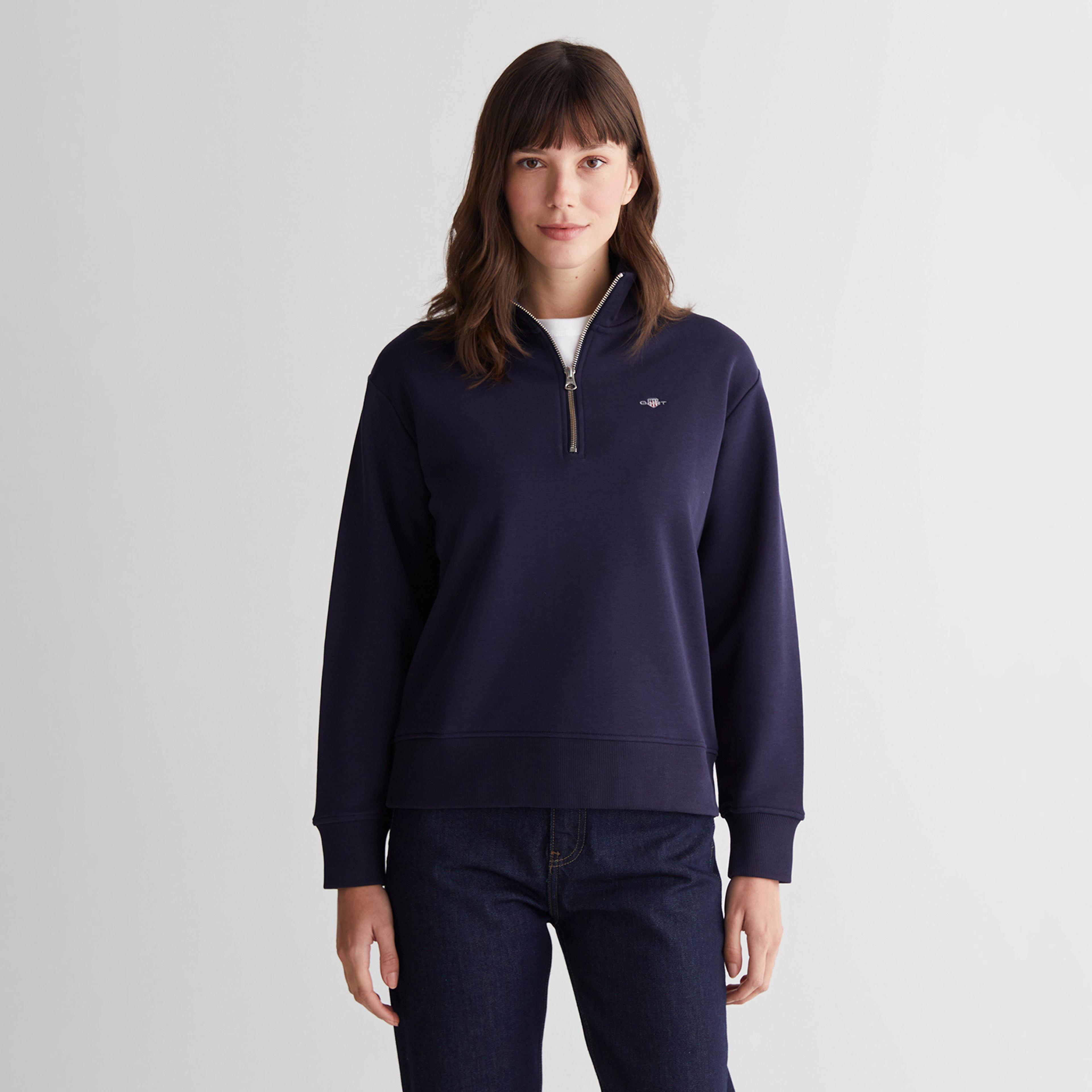 GANT Kadın Lacivert Relaxed Fit Yarım Fermuarlı Sweatshirt
