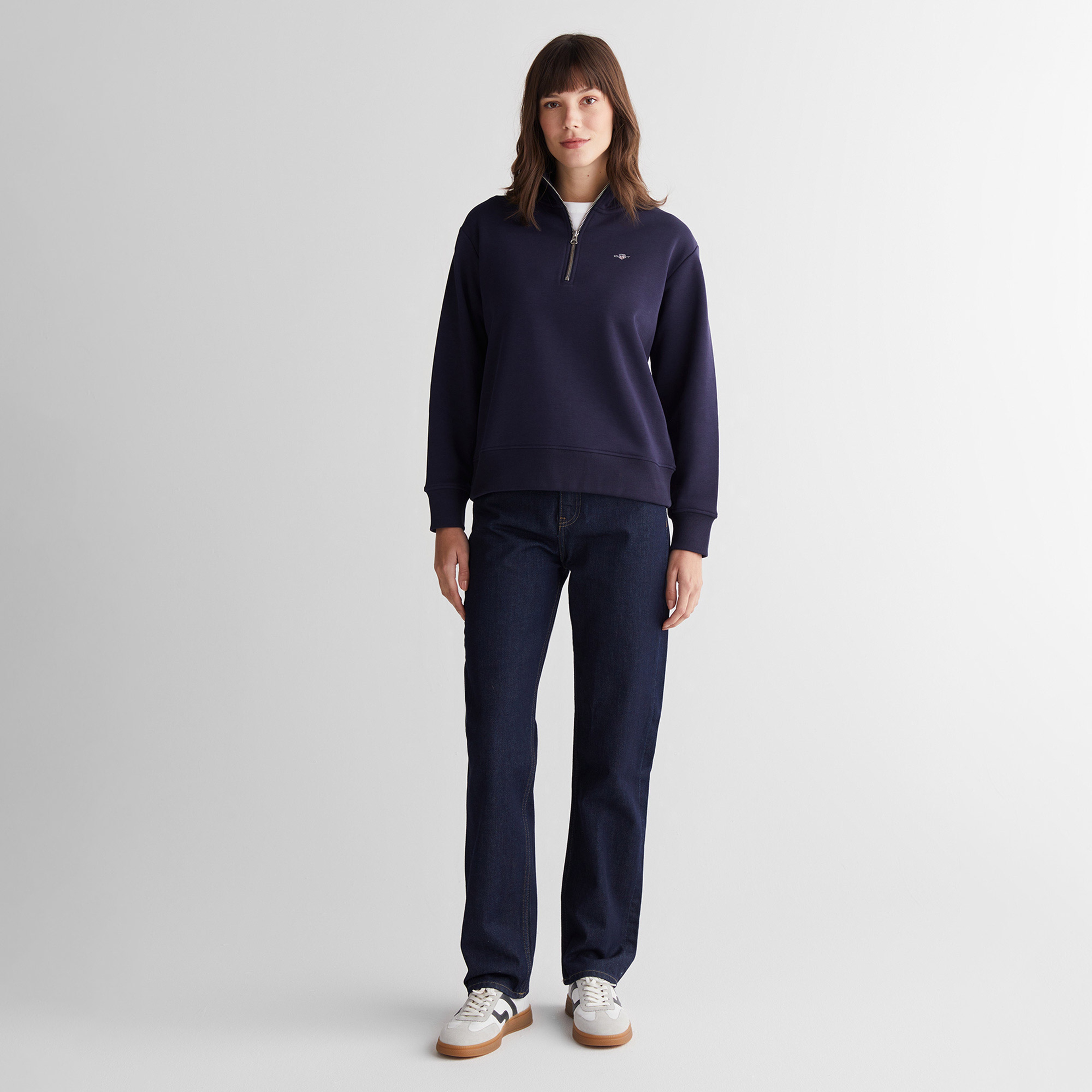 GANT Kadın Lacivert Relaxed Fit Yarım Fermuarlı Sweatshirt