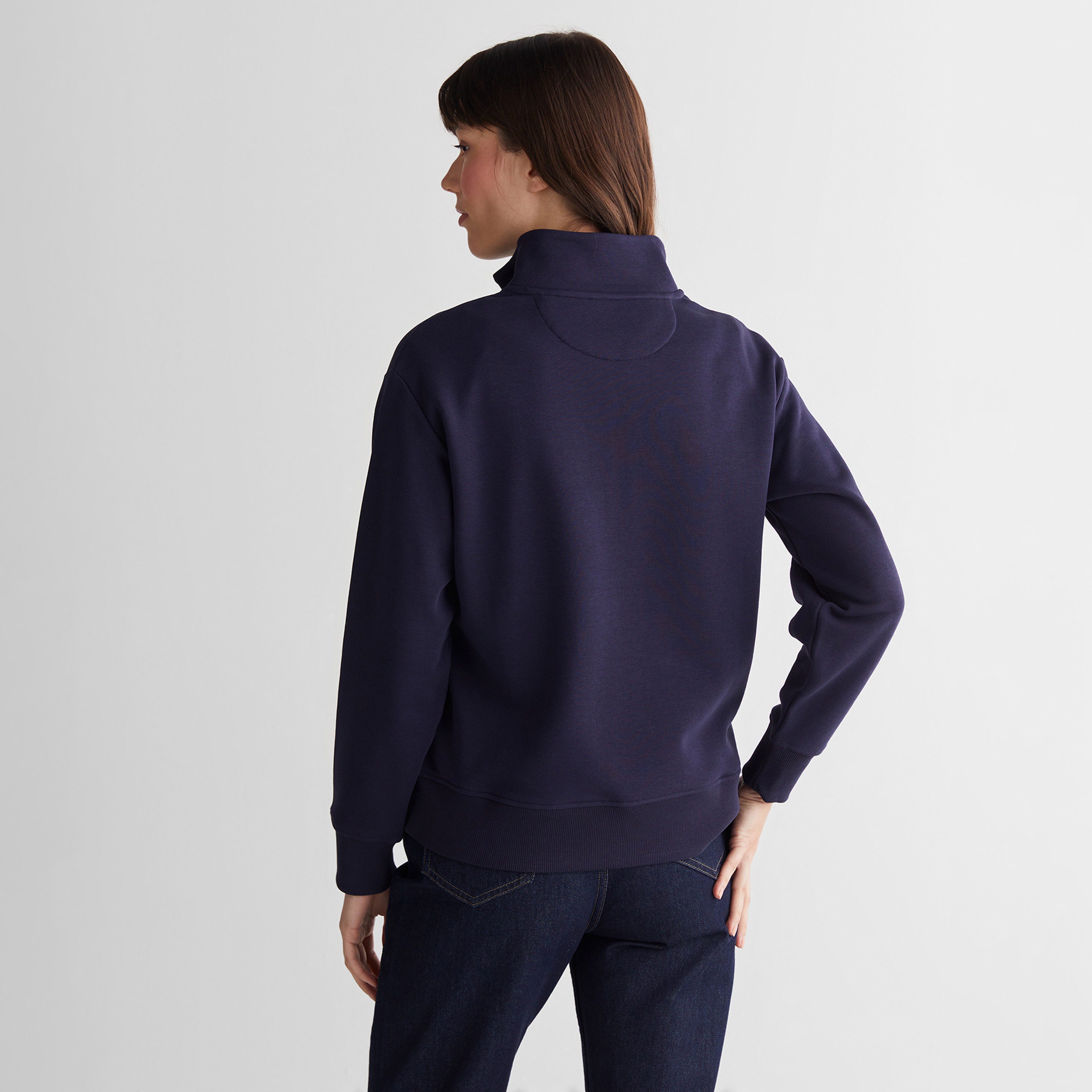 GANT Kadın Lacivert Relaxed Fit Yarım Fermuarlı Sweatshirt