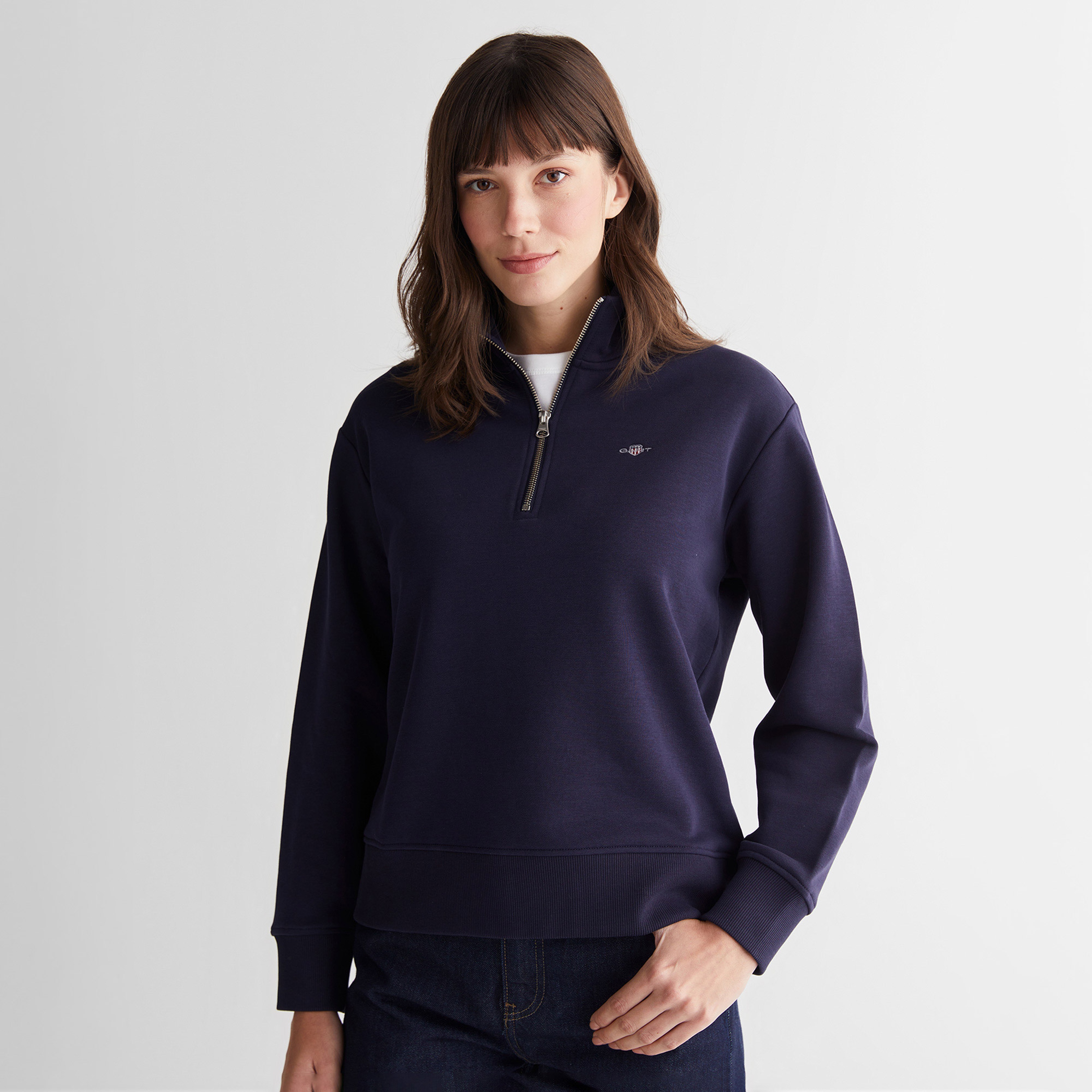 GANT Kadın Lacivert Relaxed Fit Yarım Fermuarlı Sweatshirt