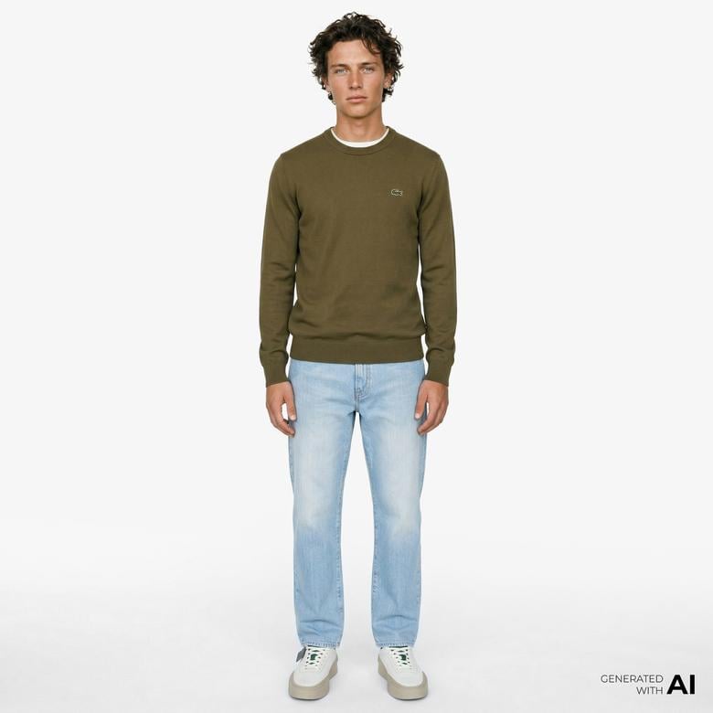 Lacoste Erkek Regular Fit Bisiklet Yaka Organik Pamuk Haki Kazak