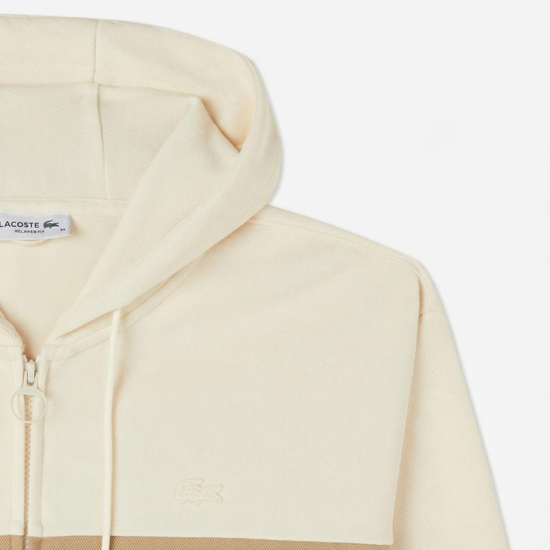 Kadın Relaxed Fit Kapüşonlu Renk Bloklu Krem Sweatshirt