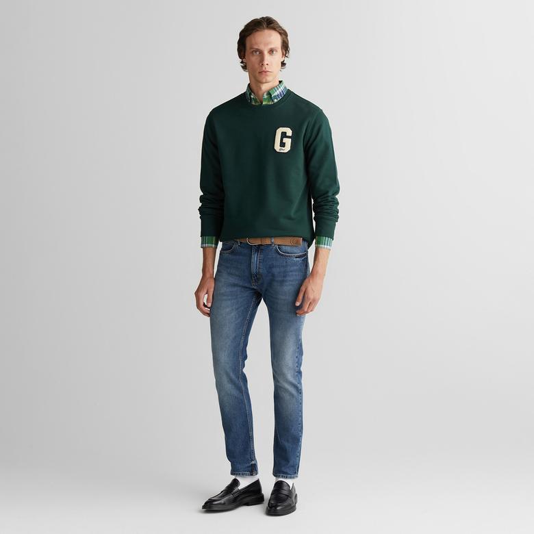 GANT Erkek Yeşil Regular Fit Bisiklet Yaka Logolu Sweatshirt