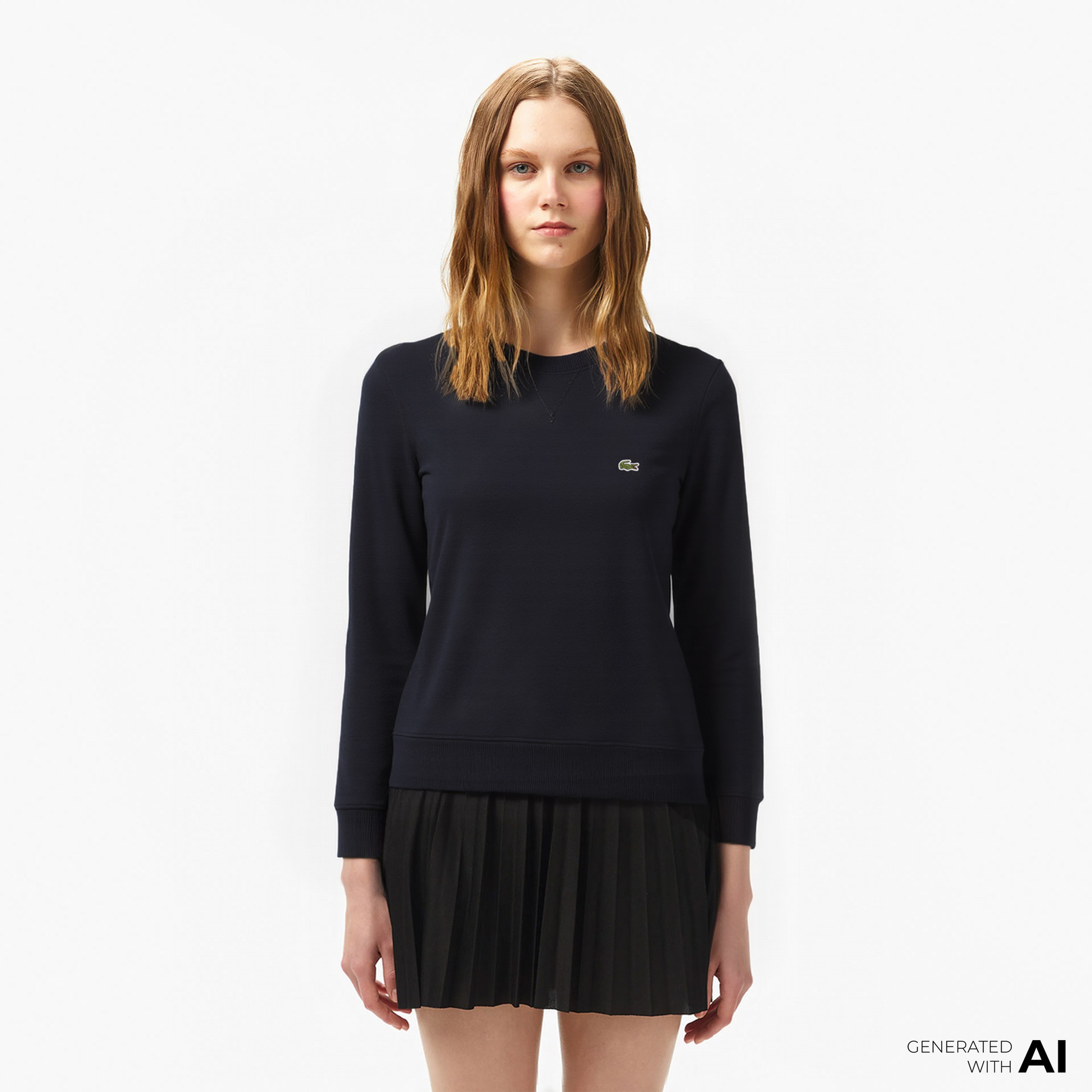 Lacoste Kadın Relaxed Fit Bisiklet Yaka Lacivert Sweatshirt