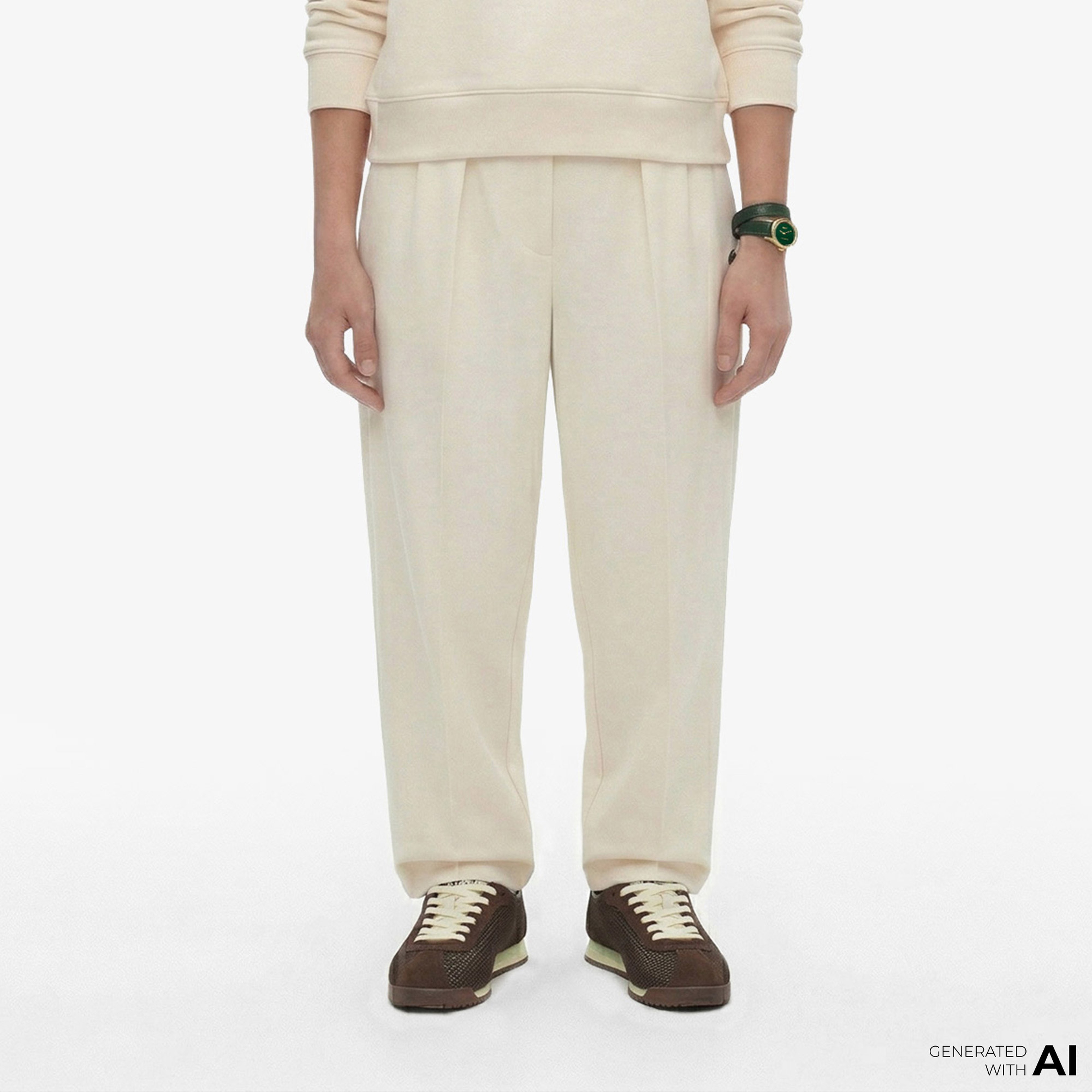 Kadın Oversize Fit Krem Pantolon